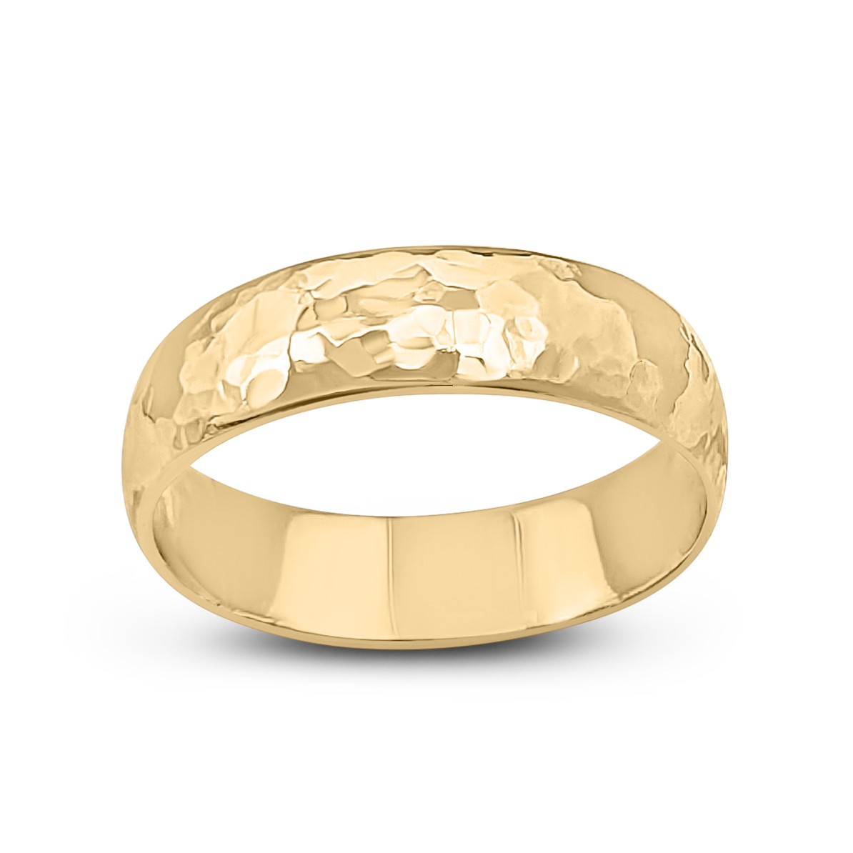Solid 10K Yellow Gold Hammered Ring Band Handmade 5mm, Sizes 3 – 15