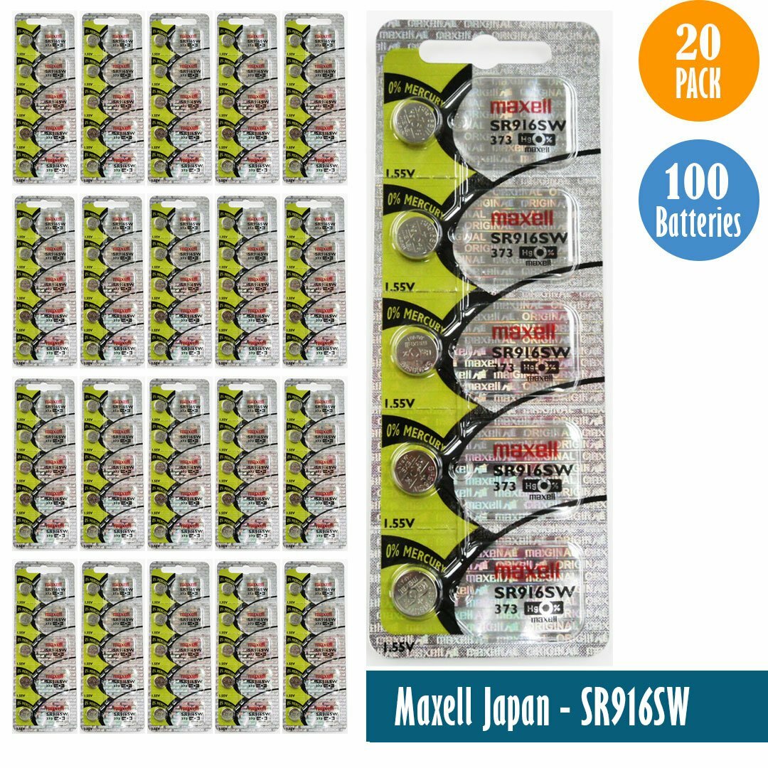 Maxell 373 Watch Cell Batteries SR916SW SILVER-OXIDE Japan (Pack of 100)