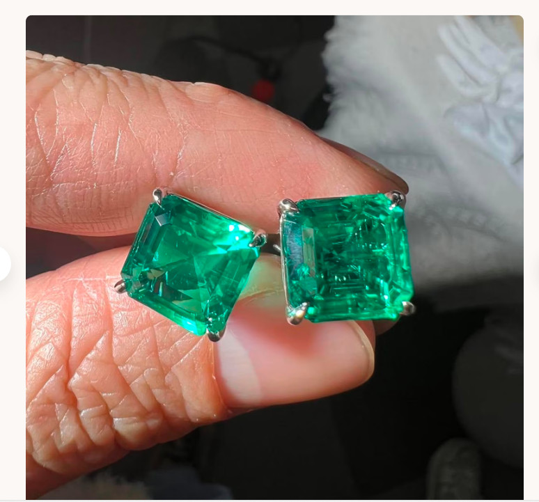 Natural Emerald 3Ct Emerald Cut Solitaire Stud Earring 14k White Gold Plated