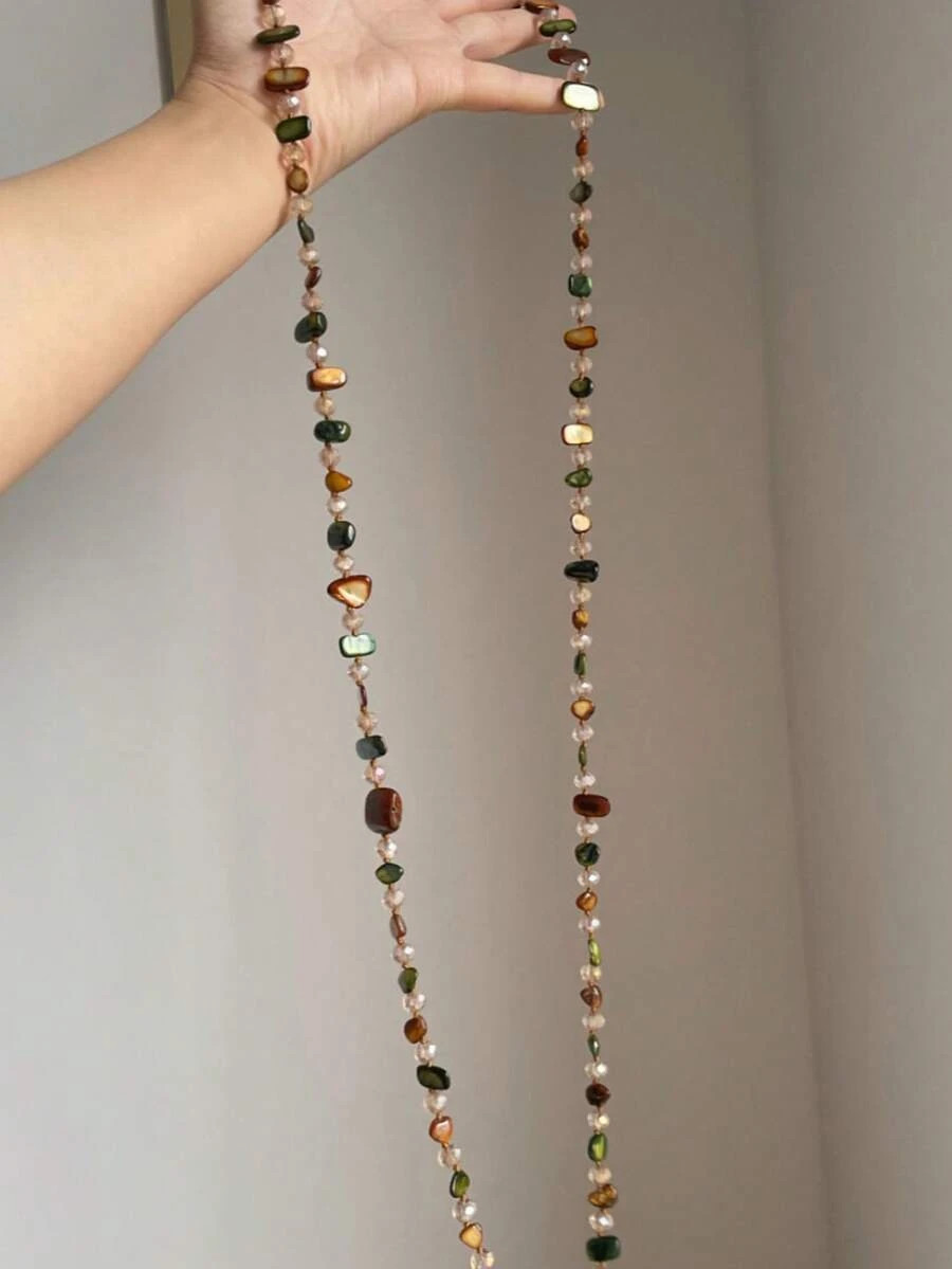 Boho Shell Necklace Double Layer Beaded Beach Jewelry Women Vintage