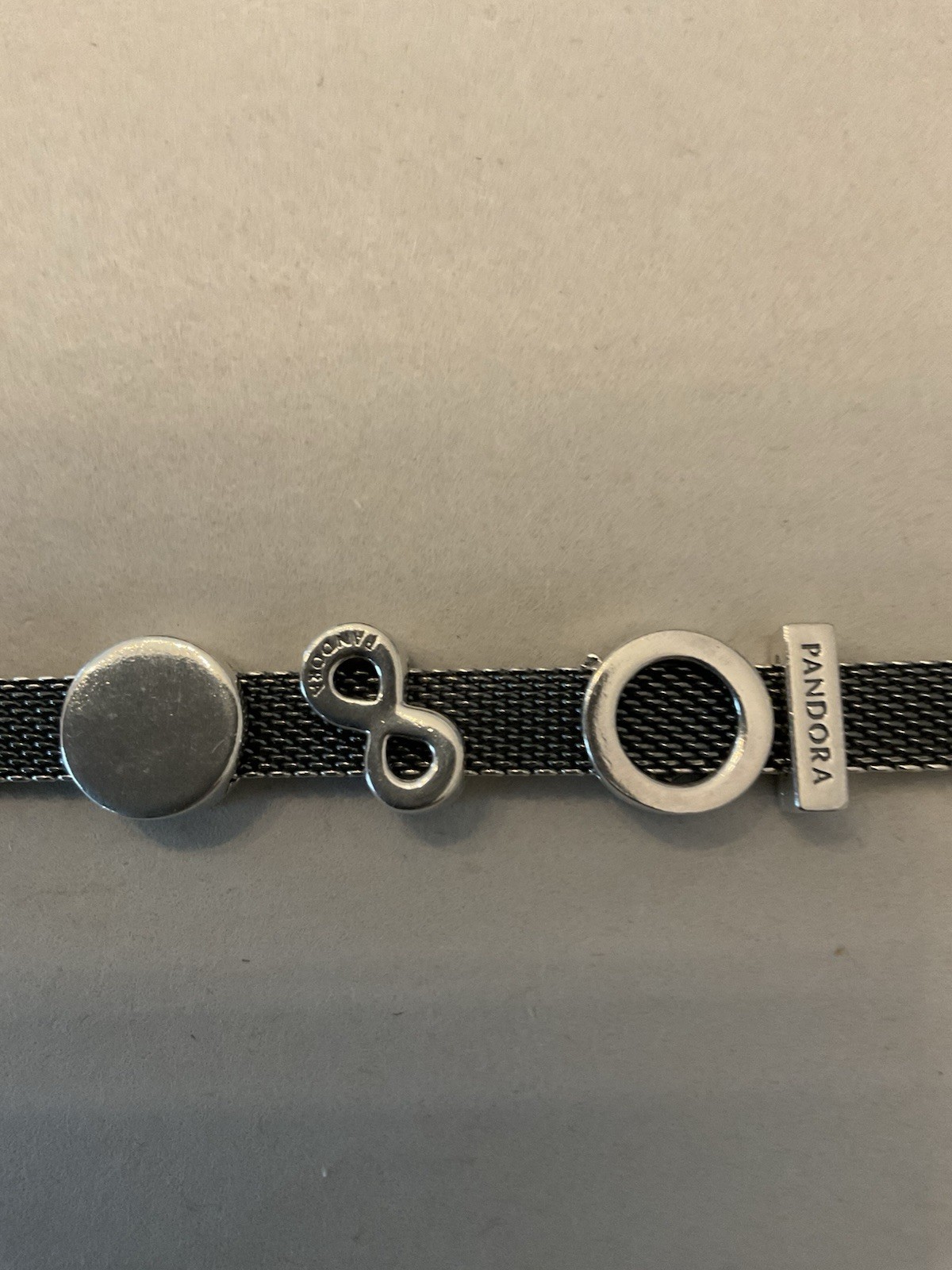 Pandora Reflections Mesh Bracelet In Oxidized Silver W/Charms Sz 7.0/7.25