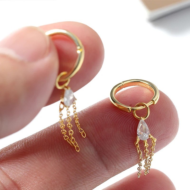 Pear Tear Drop Tassle 925 Sterling Silver Dangle Drop Hoop Earrings