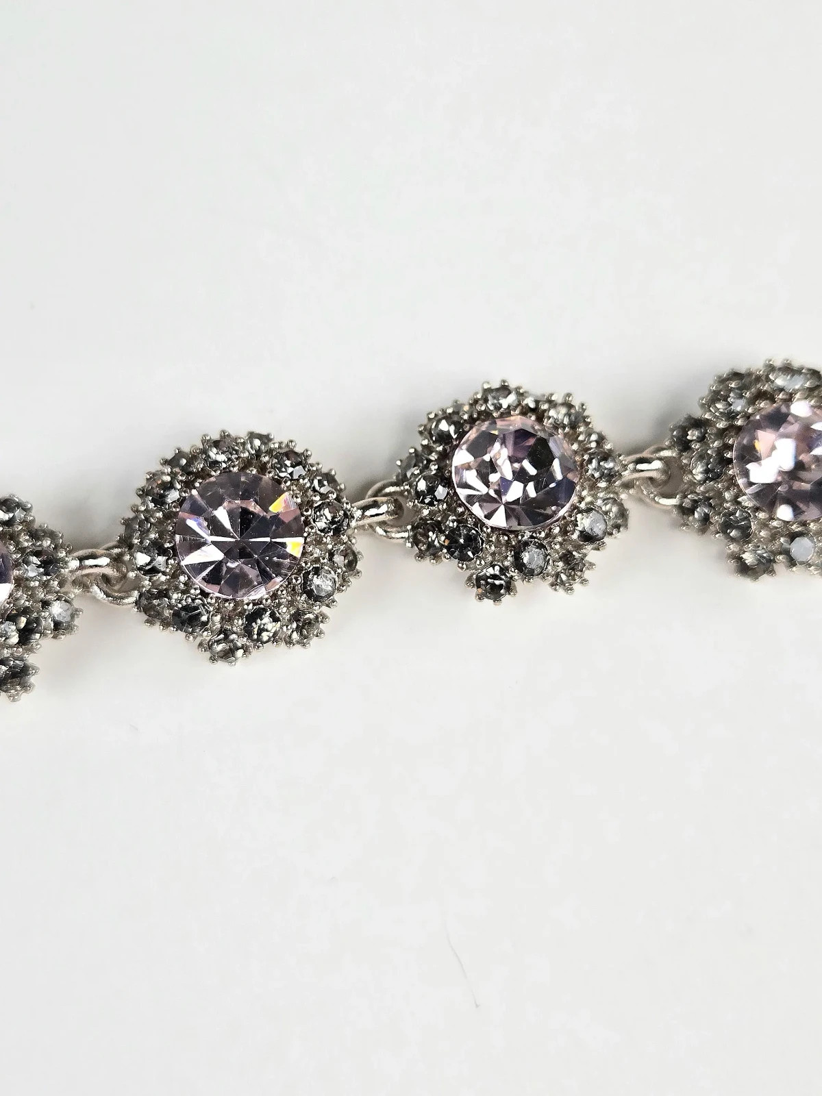 Pink Rhinestone Necklace Victorian Style 16 In Statement Special Occasion Silver