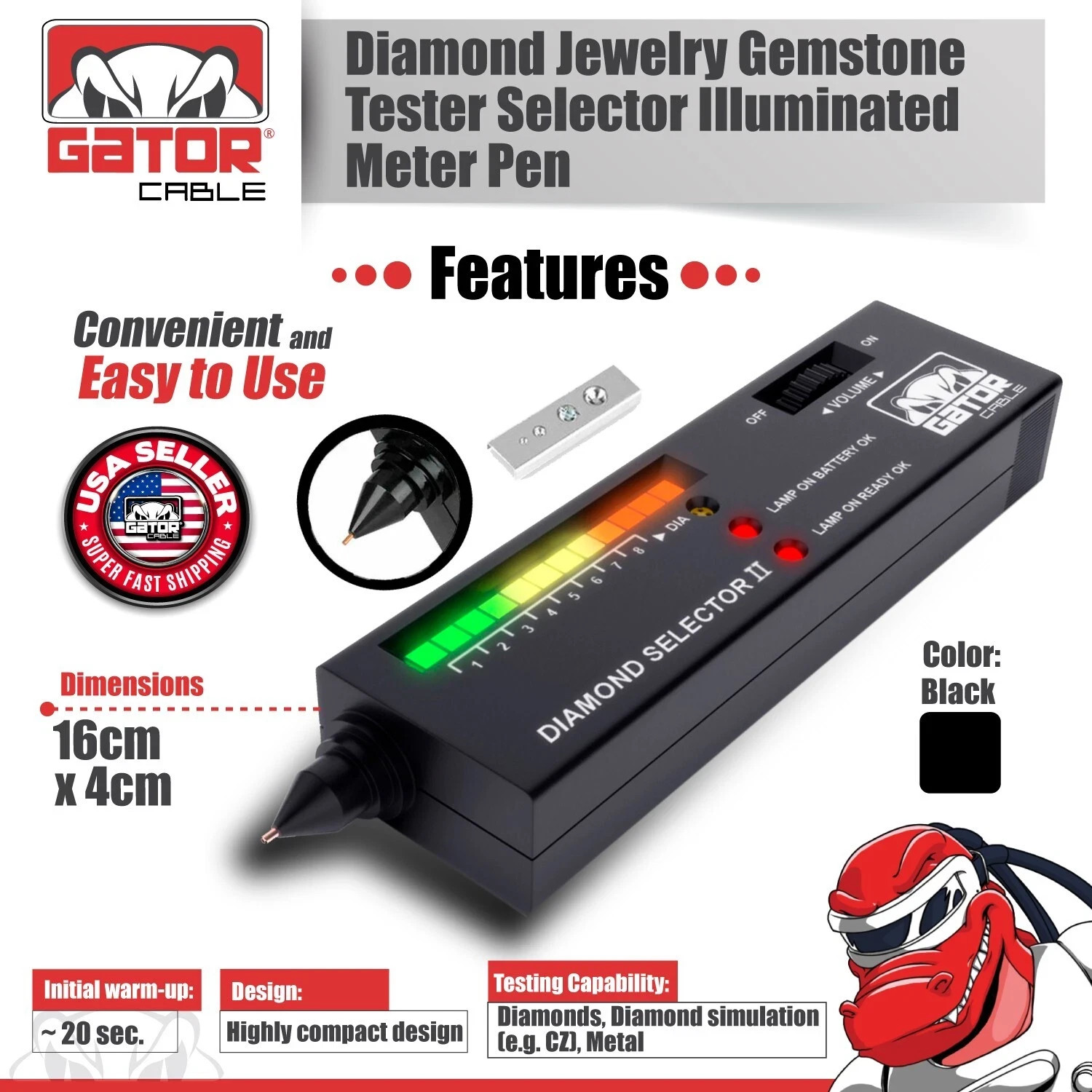 Diamond Gemstone Tester Selector Illuminated Jewelry Testing Tool Pen Portable