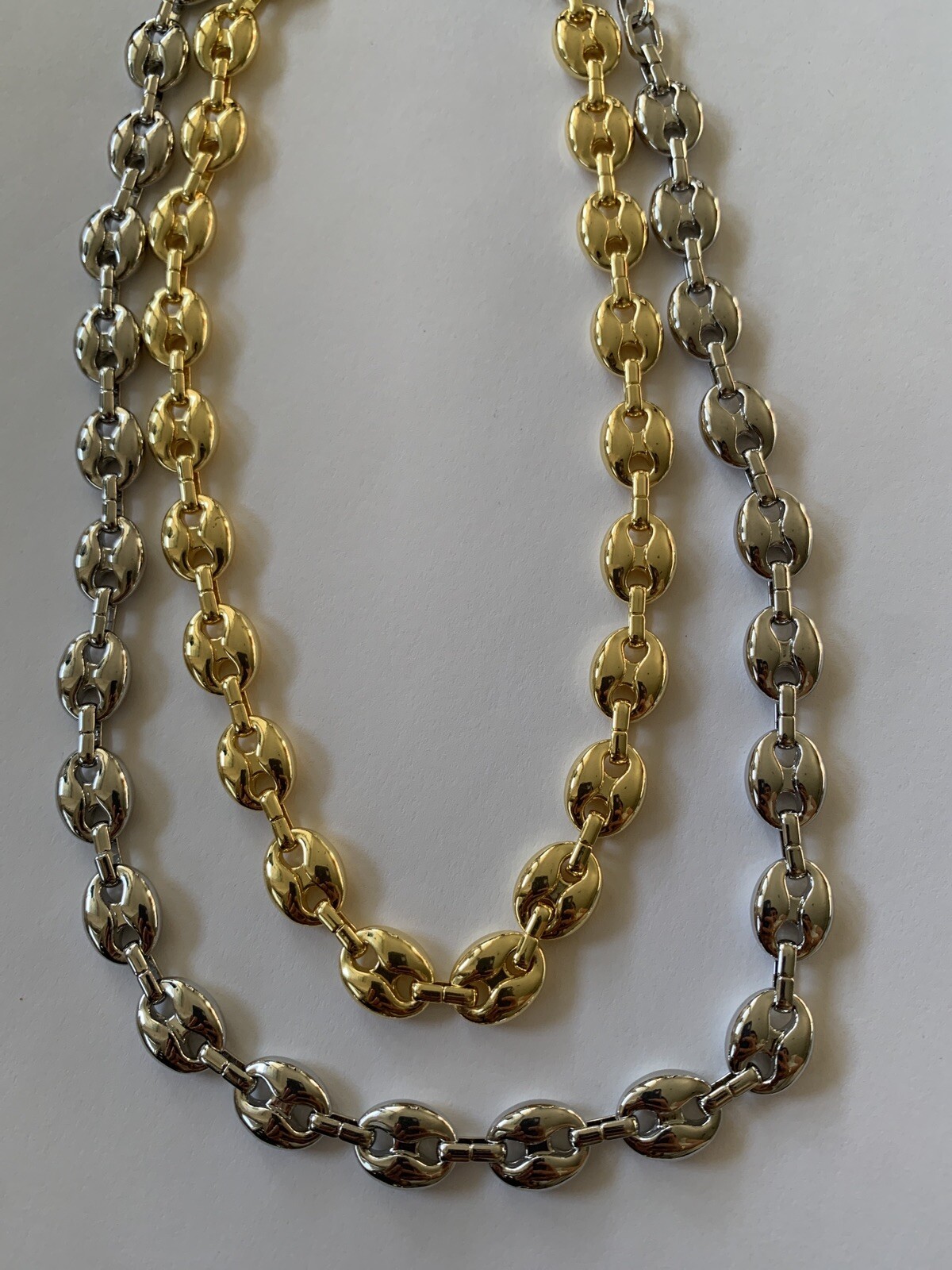 14k White gold Plated Puffy Puffed Anchor Mariner Link Chain Necklace 1cm thick