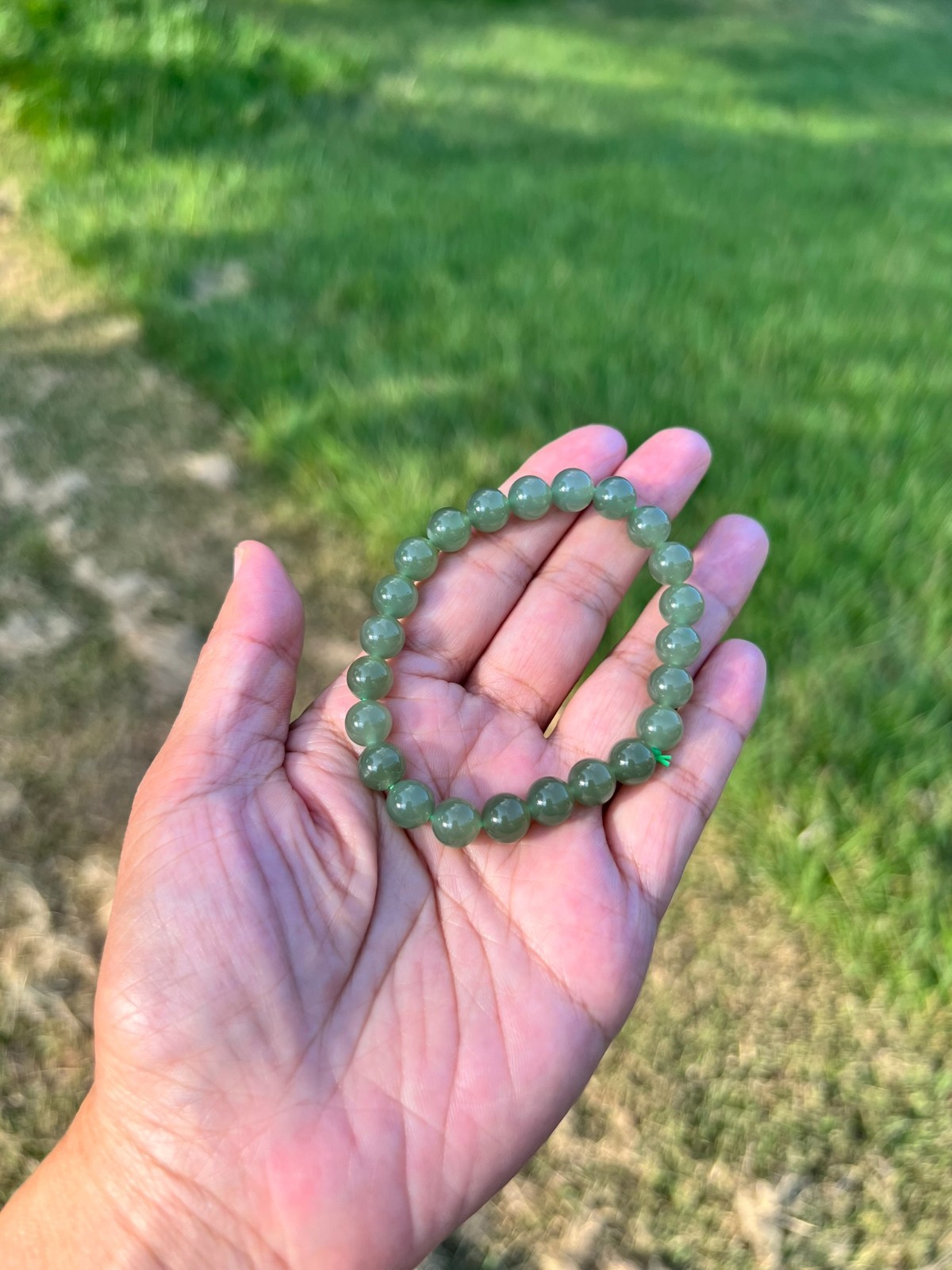 Transparent Green Nephrite Jade 7.8mm Bead Bracelet H398 b