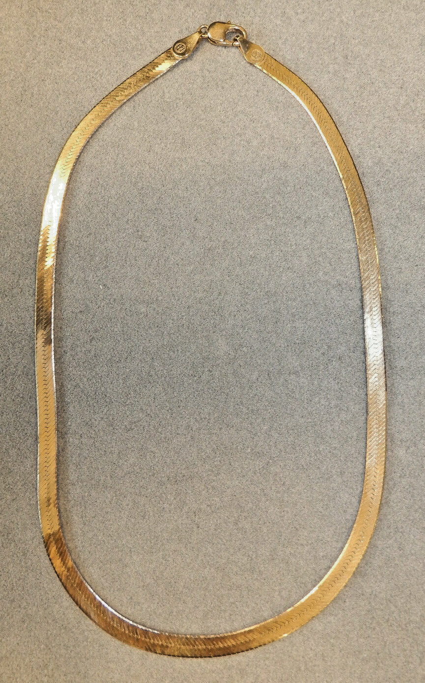 Wide 14k Yellow Gold Herringbone Necklace 20″ Long x 1/4″ Wide, 21+ Grams Italy
