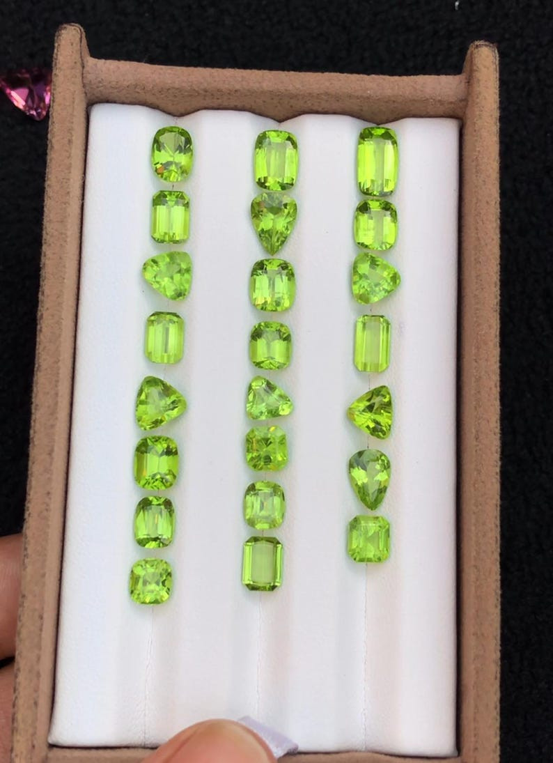 Natural Green Peridot AGL Certified Mix Cut 70 Ct (24 Pcs) Loose Gemstone Lot