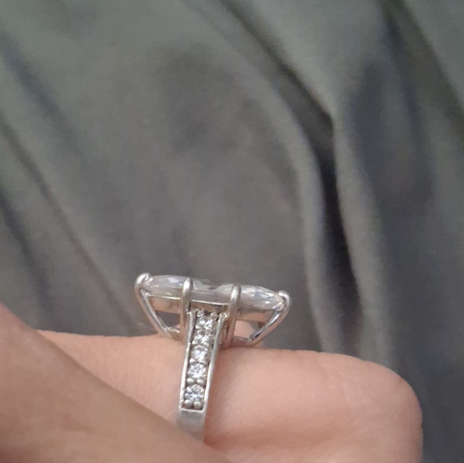 925 Sterling Silver Marquise White Cubic Zirconia Prong Ring Size 7 Signed