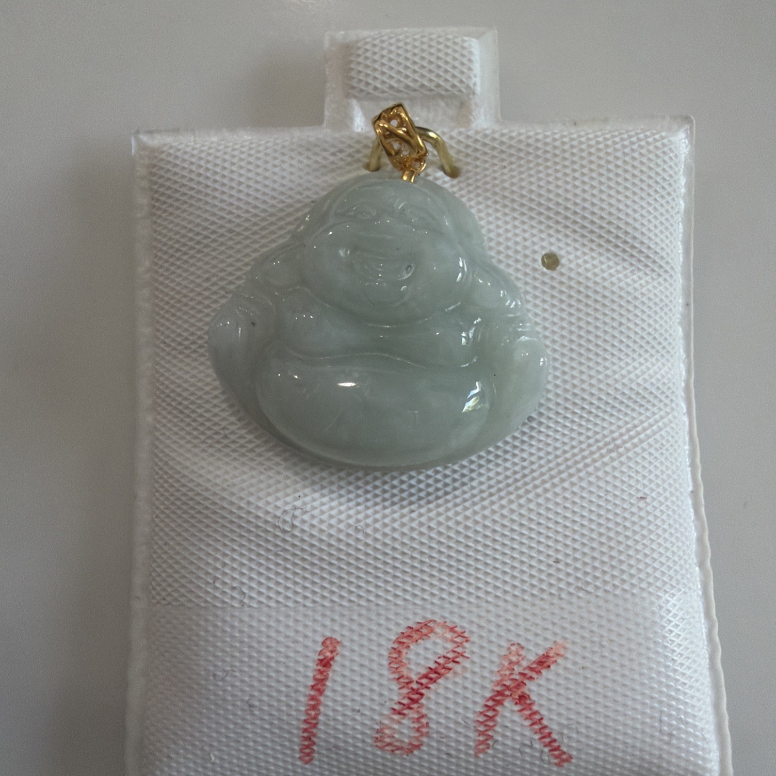 Light Green Laughing Buddha Jade Pendant (18k)