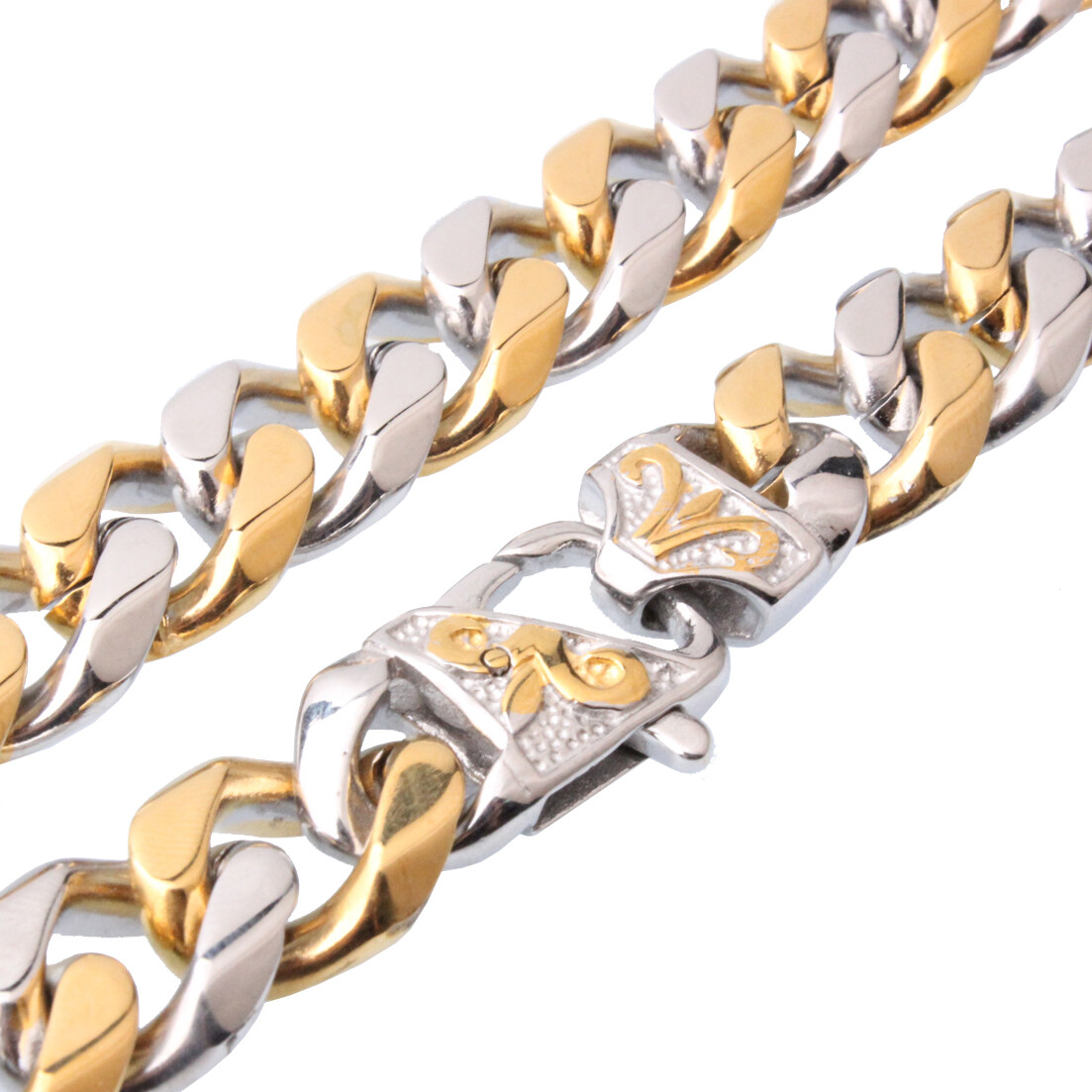 12/15mm Polished Gold Silver Stainless Steel Curb Cuban Chain Necklace/Bracelet