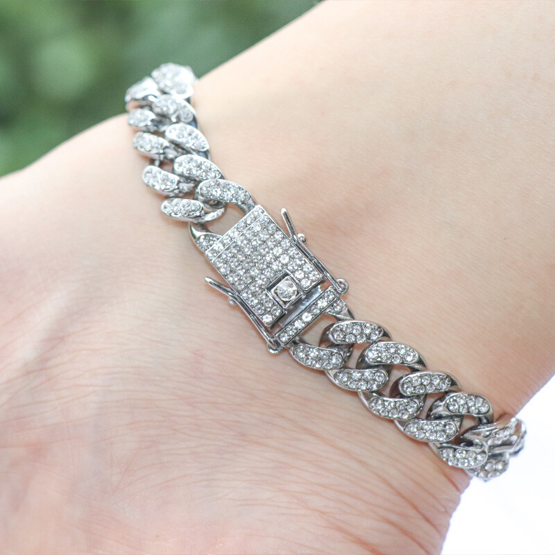 Men’s Gold Plated Iced CZ Out Solid Miami Cuban Link Bracelet Chain 12MM