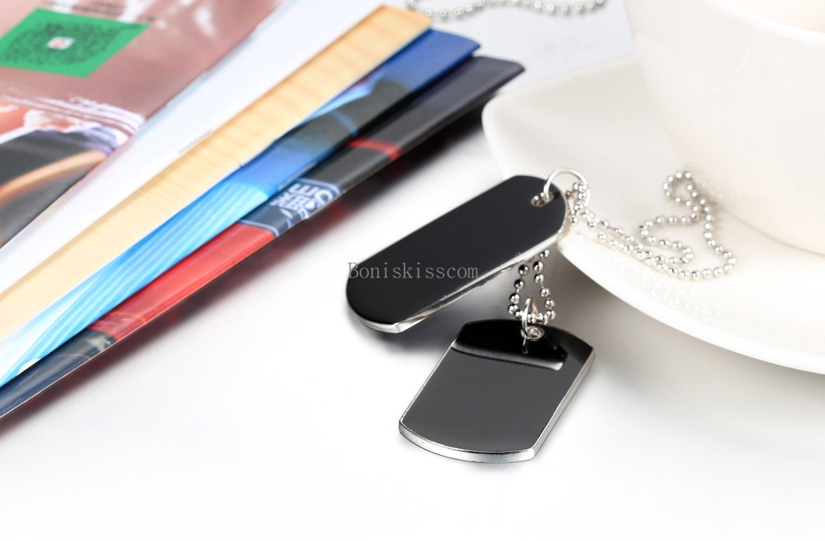 Double Simple Style Dog Tag Pendant Necklace for Men Black / Blue Selectable