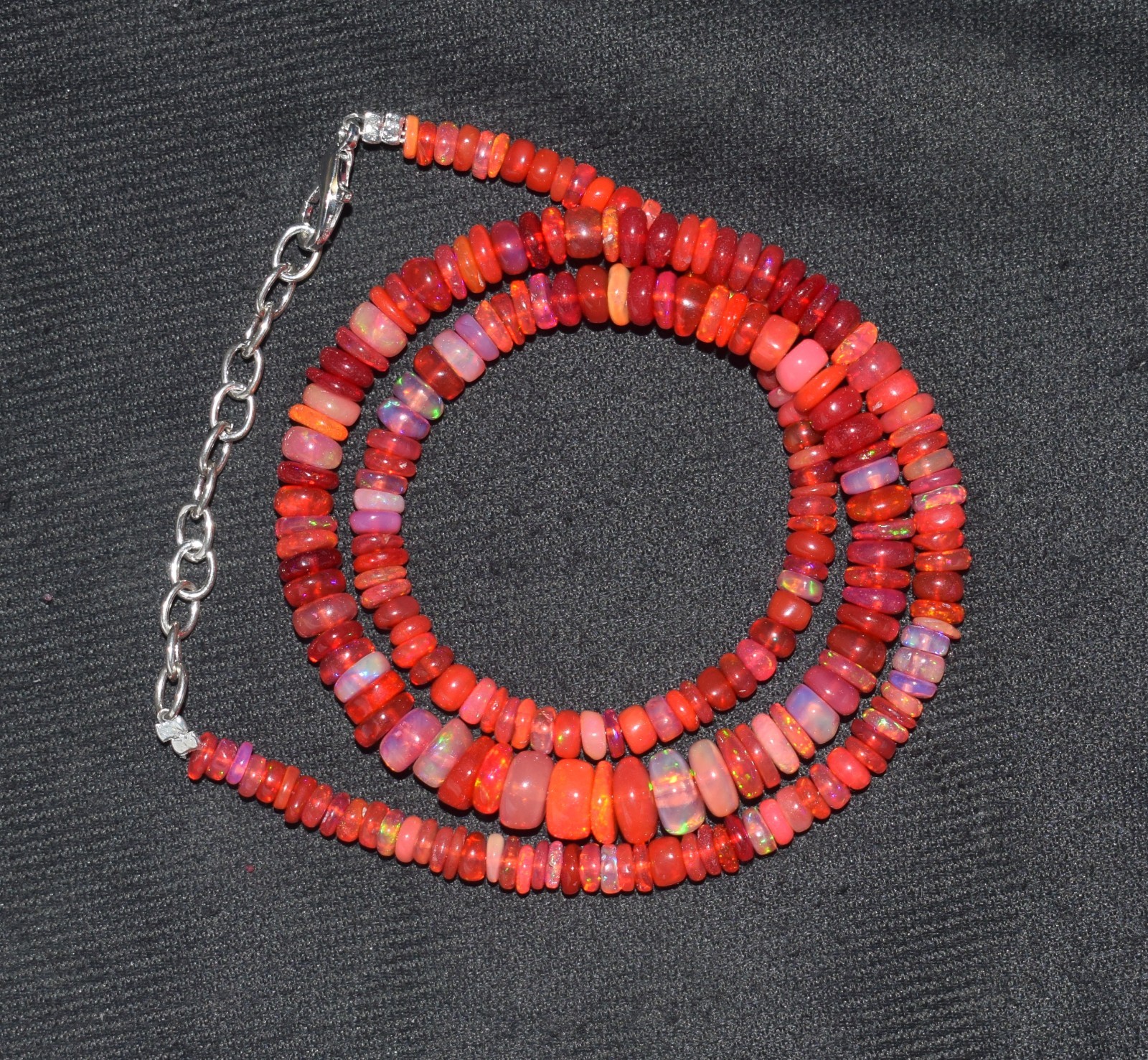 16″Natural Ethiopian Opal Welo Fire Opal Gemstone Bead Necklace AF541