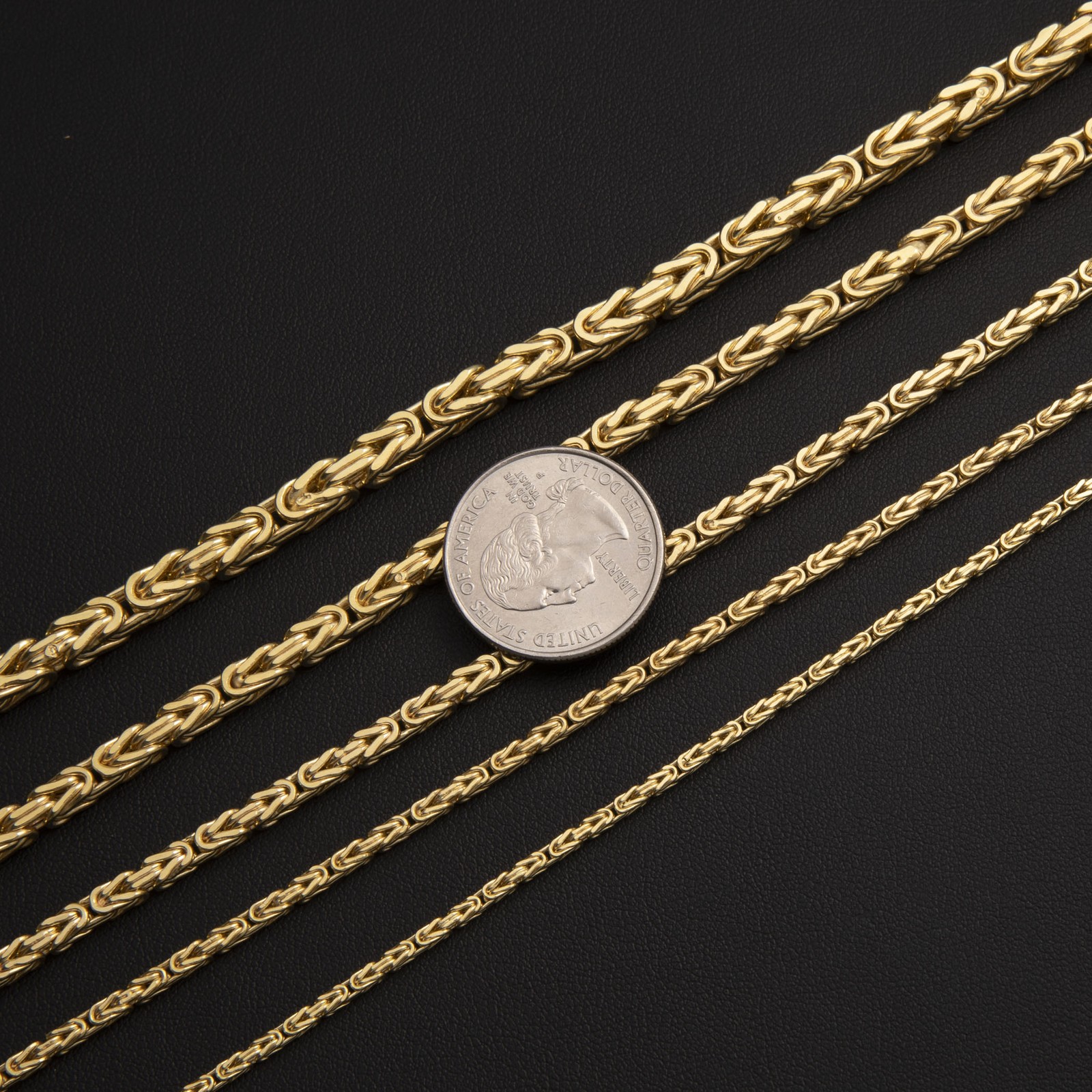 14K Yellow Gold Square Byzantine Link Chain Necklace All Sizes