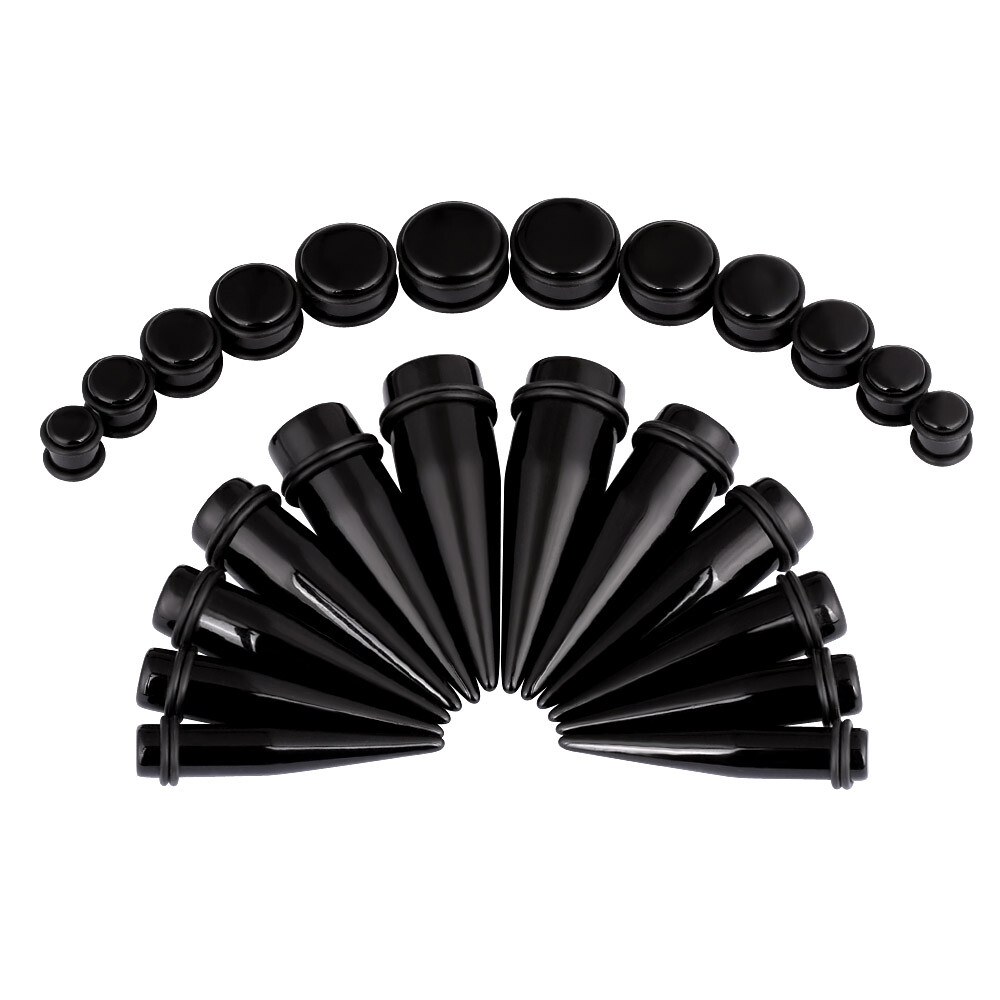 24PC Ear Stretching Kit – 00G-20mm Big Gauge Silicone Tunnel Acrylic Taper Plug