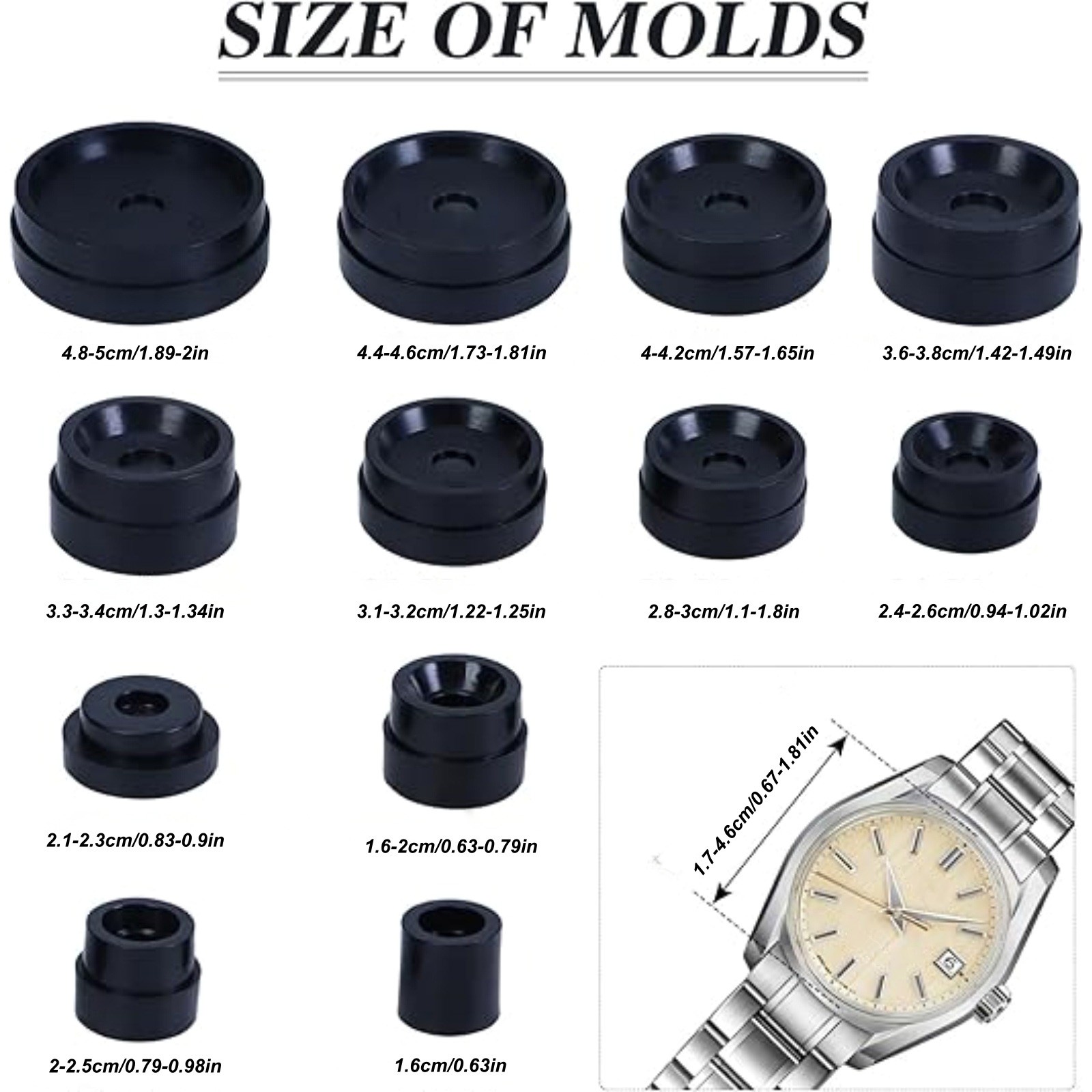 Watch Repair Tool Set Press for Back Case Covers with 12 ABS Mold Attachments