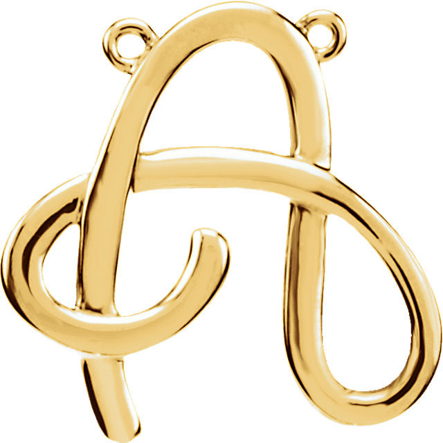 14K Gold or Silver Script Initial Necklace Center Pendant Chain Trim Letters A-Z