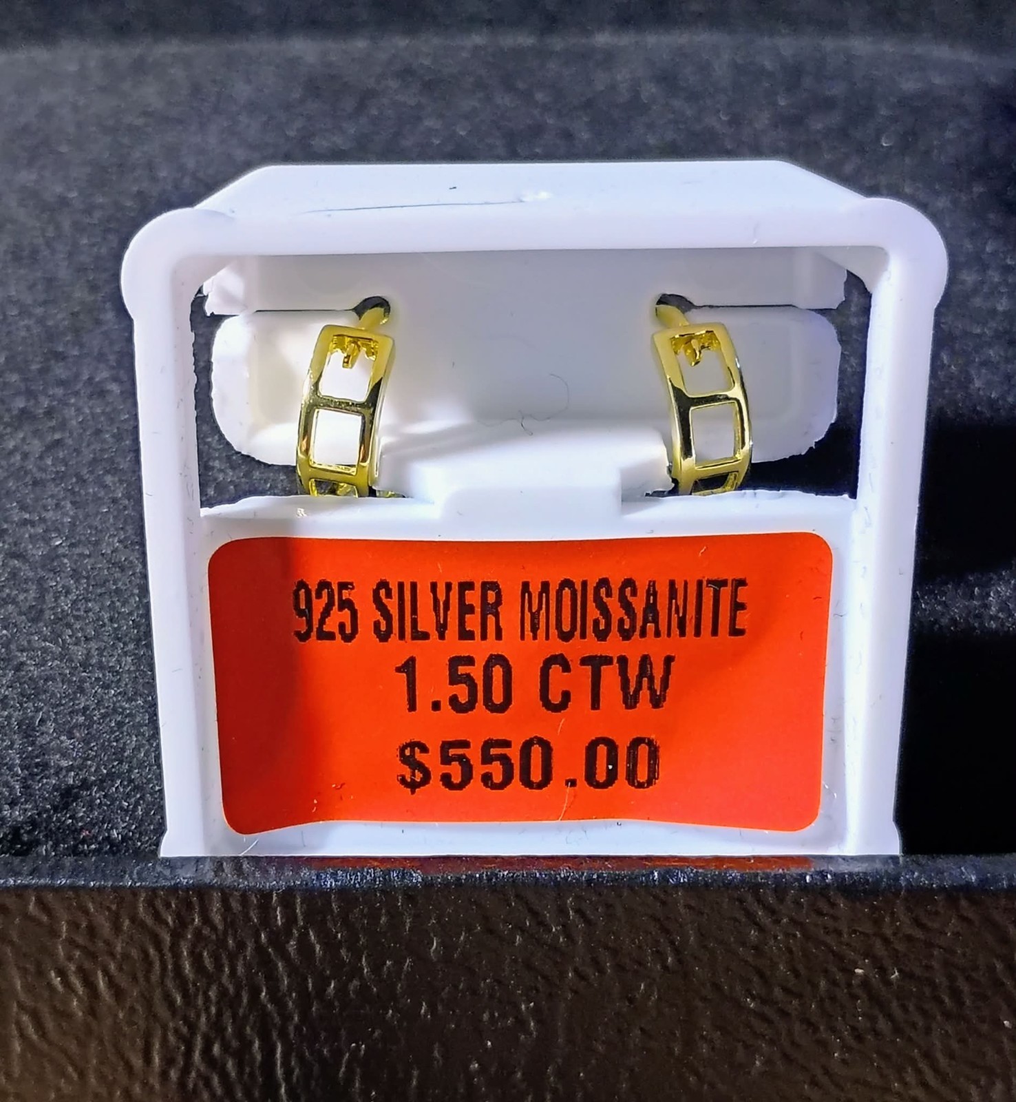 925 Sterling Silver Gold Plated Moissanite Huggie Hoop Earrings 1.50 CTW See Pic