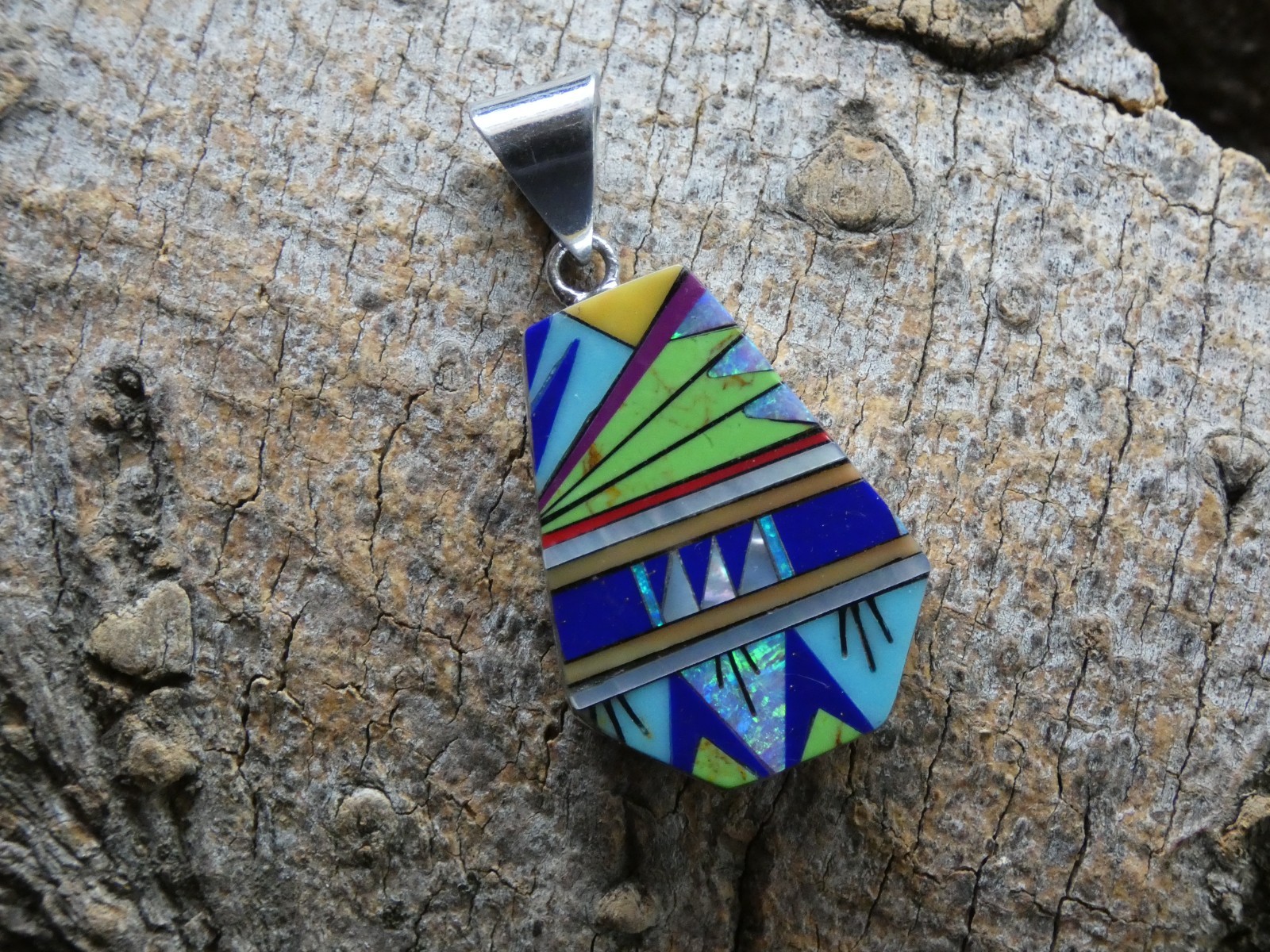 Southwestern Micro Inlay Gemstone Sterling Silver Aluminum Alloy Pendant AT5