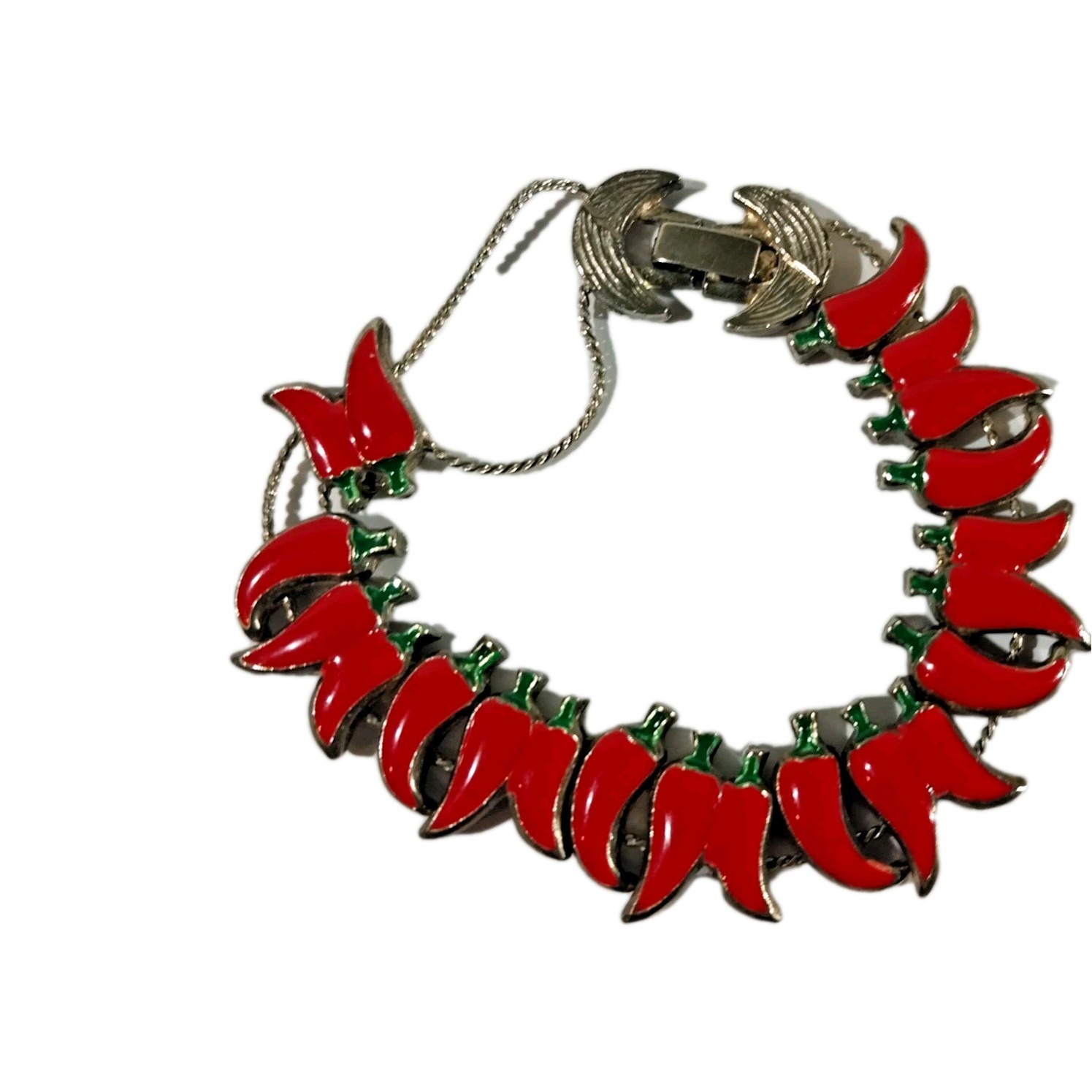 Vintage Italian Enamel Red Chili Pepper Slide Bracelet Lucky Cornicello No Mark