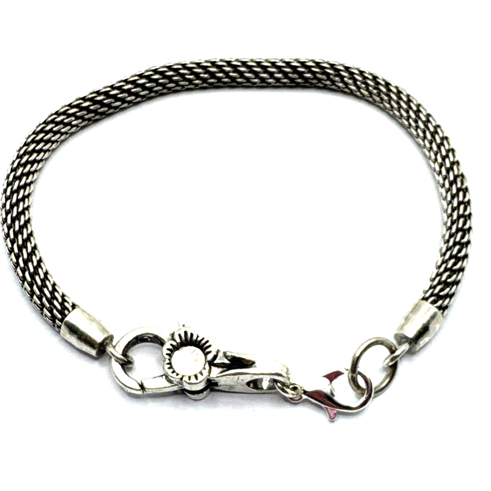 Brighton Mesh Charms/Beads Chain Bracelet W/ Non-Brand Flower Clasp 8 Inches