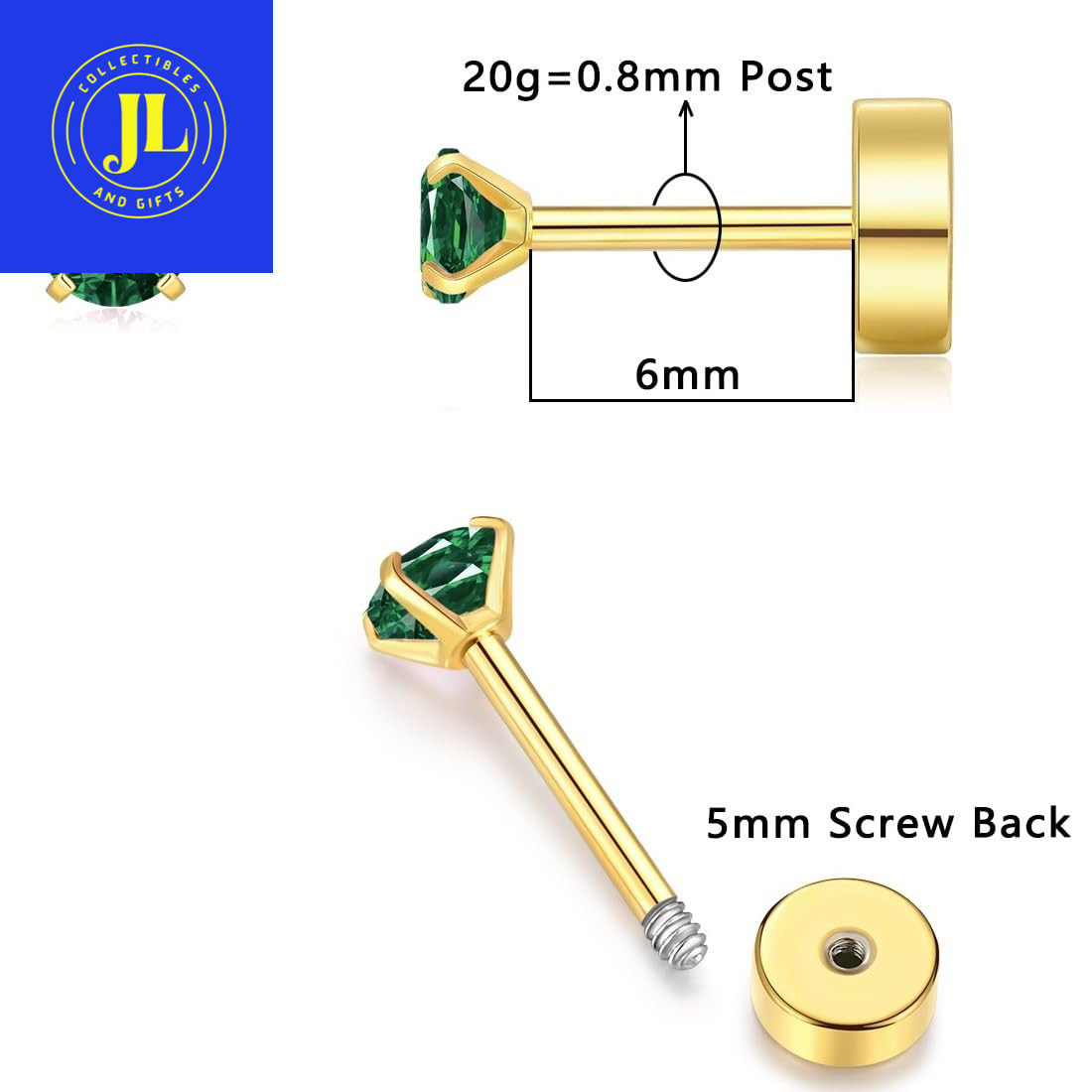 Small Gold Stud Earrings Hypoallergenic Screw Backs Non-Tarnish Dainty CZ Cartil