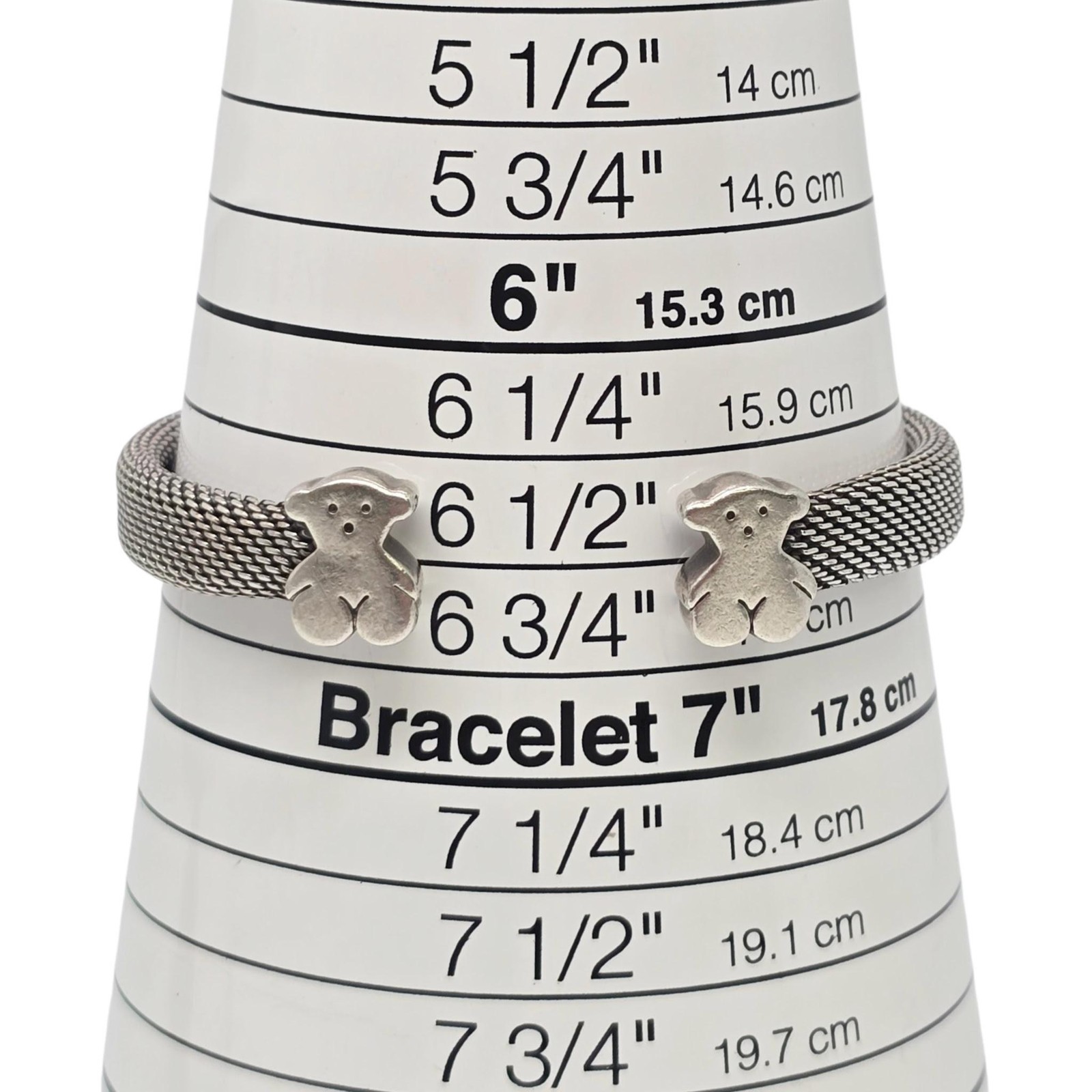 Tous Sterling Silver Bear Motif Mesh Cuff Bracelet #25647