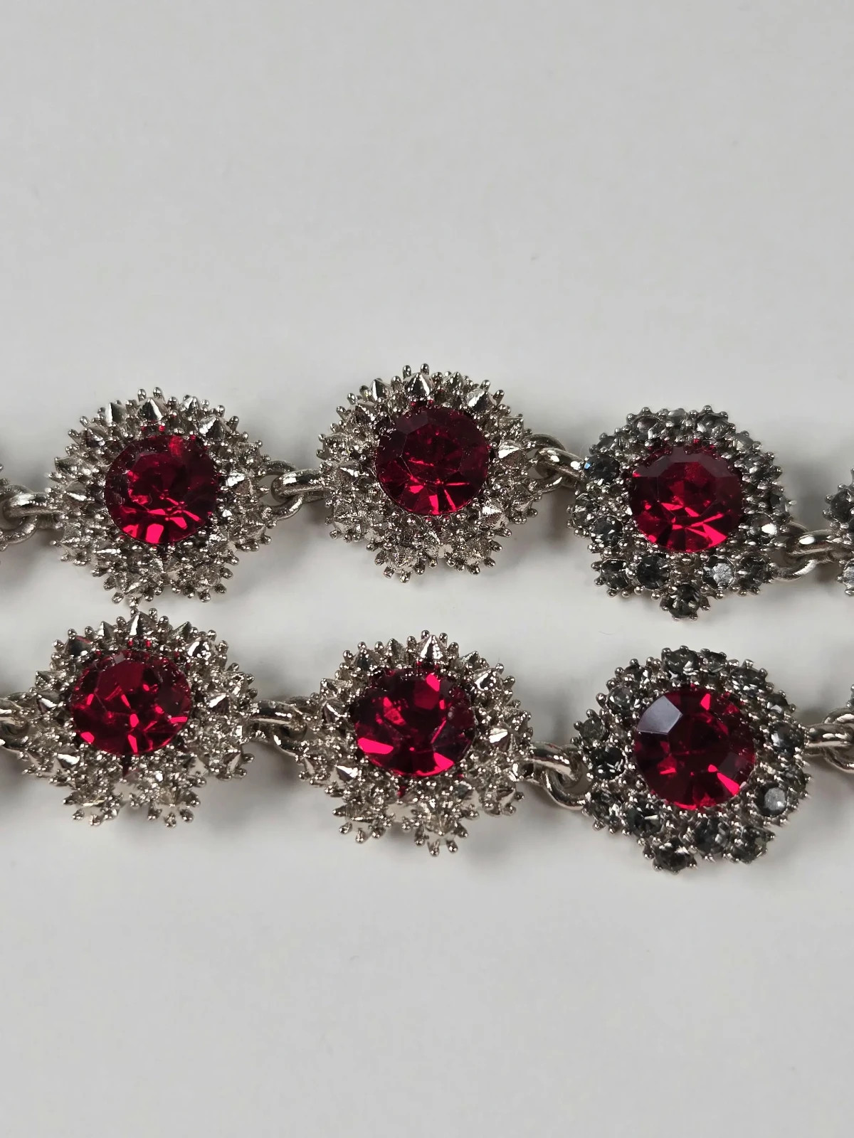 Simulated Red Statement Choker, Rhinestone Silver Tone Necklace