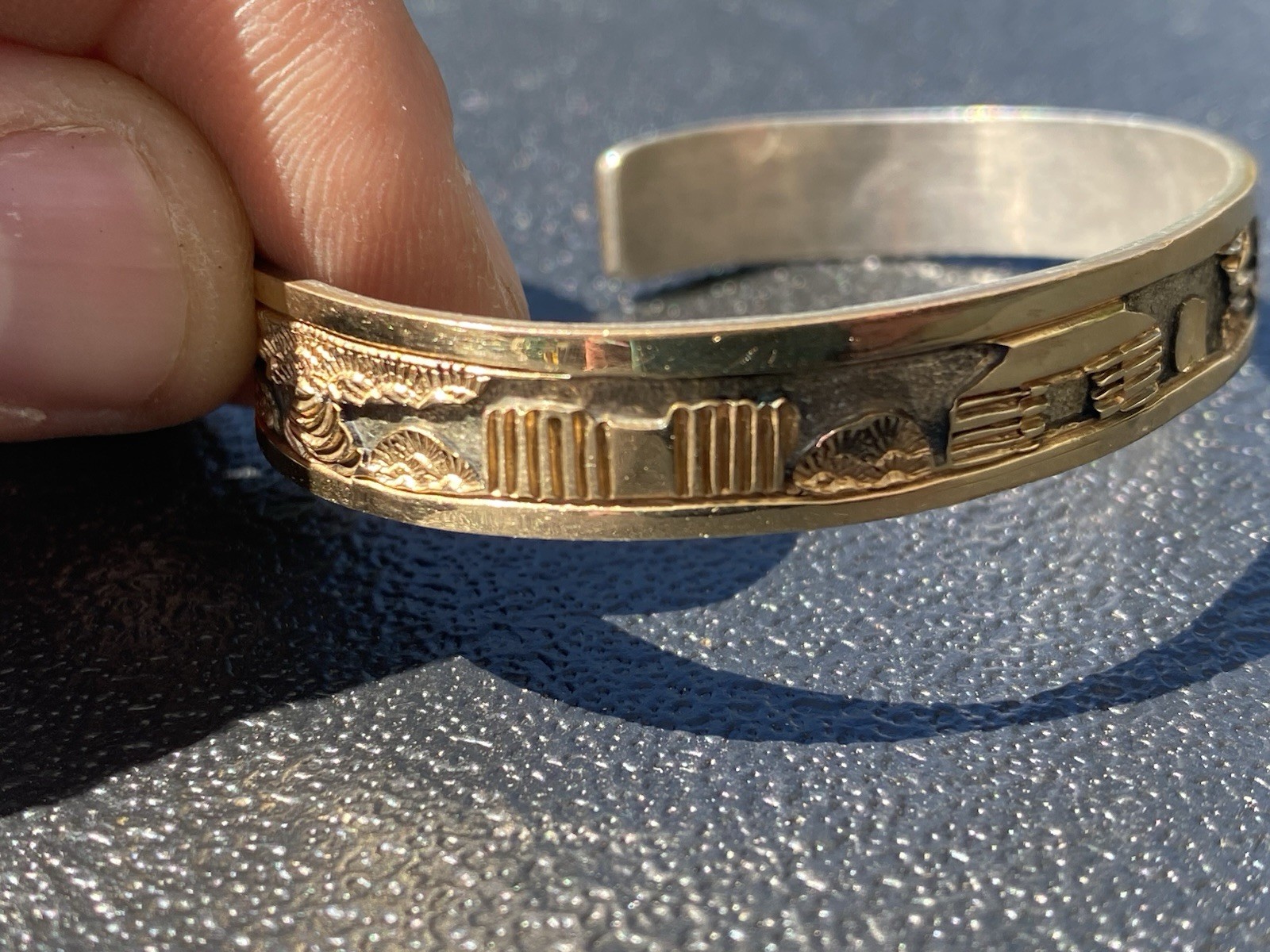 12K Gold Filled Sterling Silver Cuff Becenti Jr BCT Native American Story Teller