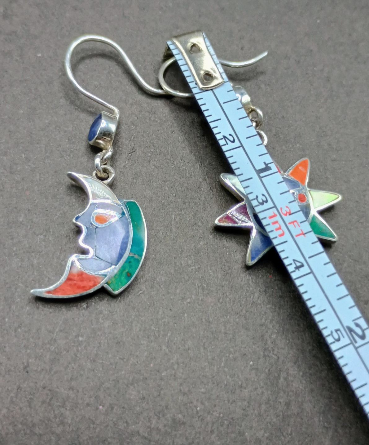 950 Silver Sun Moon Inca Wedding Earrings