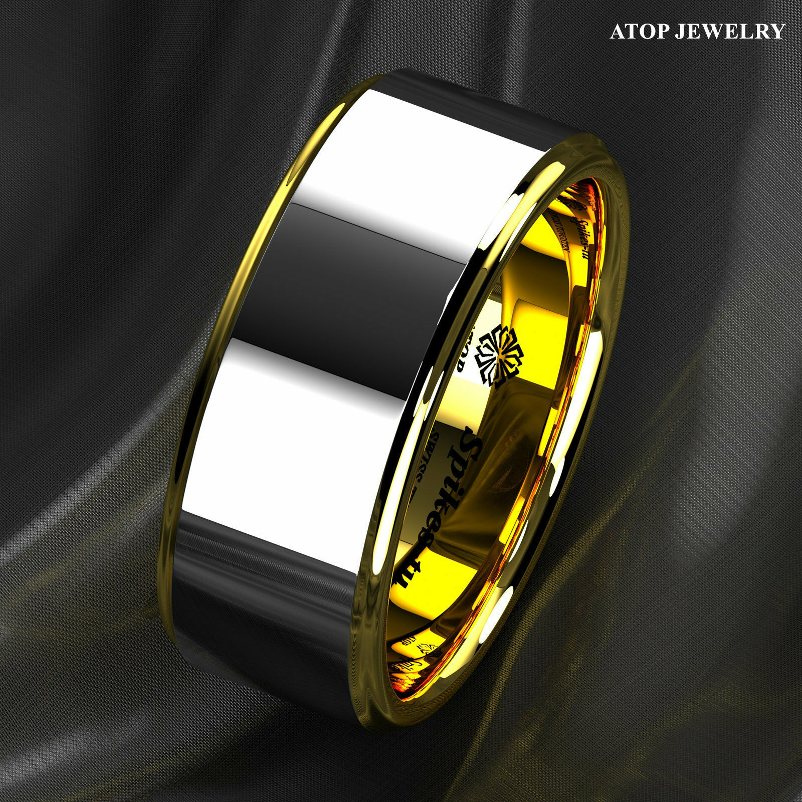 8/6mm Gold Polished Tungsten Ring Plated Metal Wedding Band ATOP Men’s Jewelry