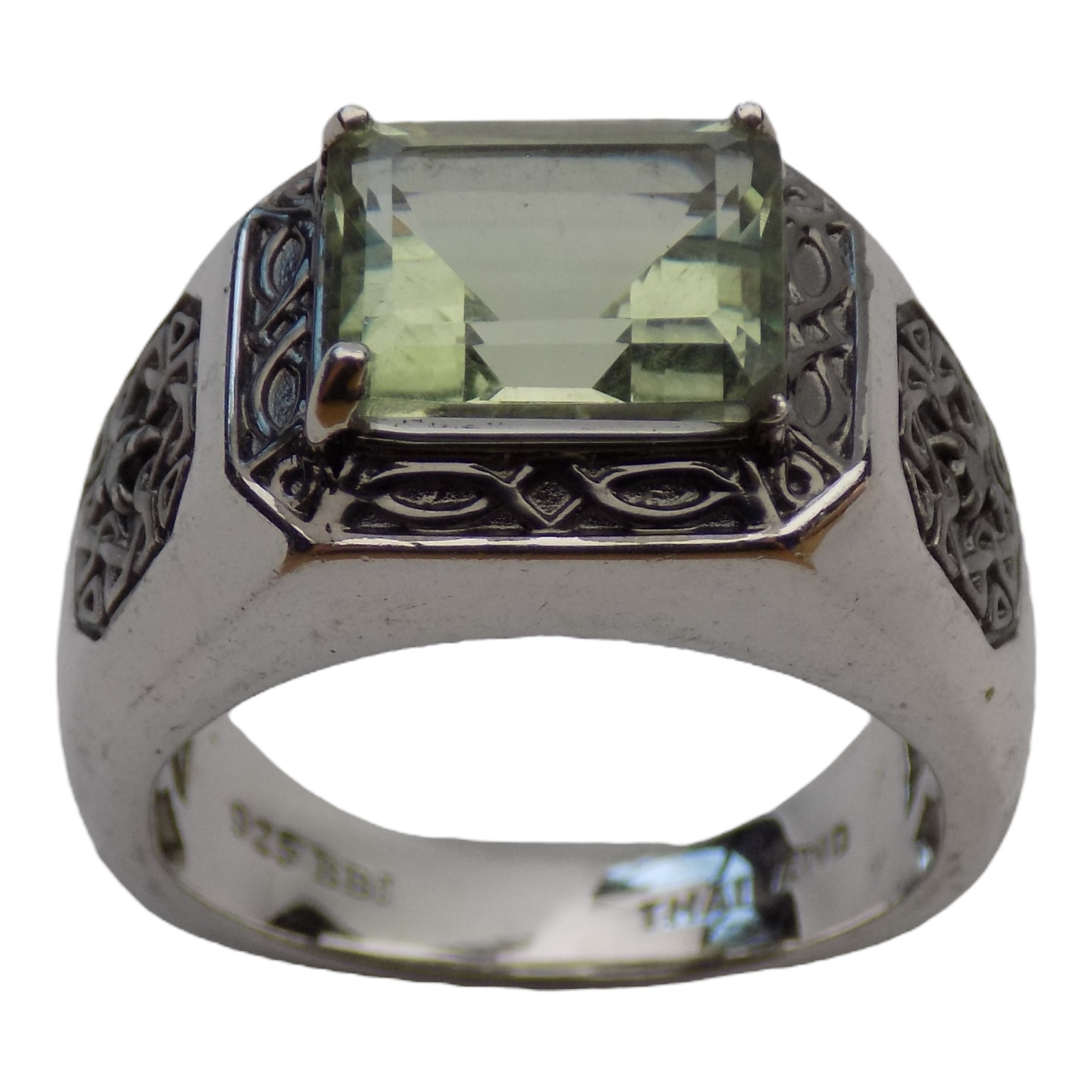 BBJ STERLING & NATURAL 16 X 14MM PRASIOLITE SIZE:10 RING 10.8GR #1701