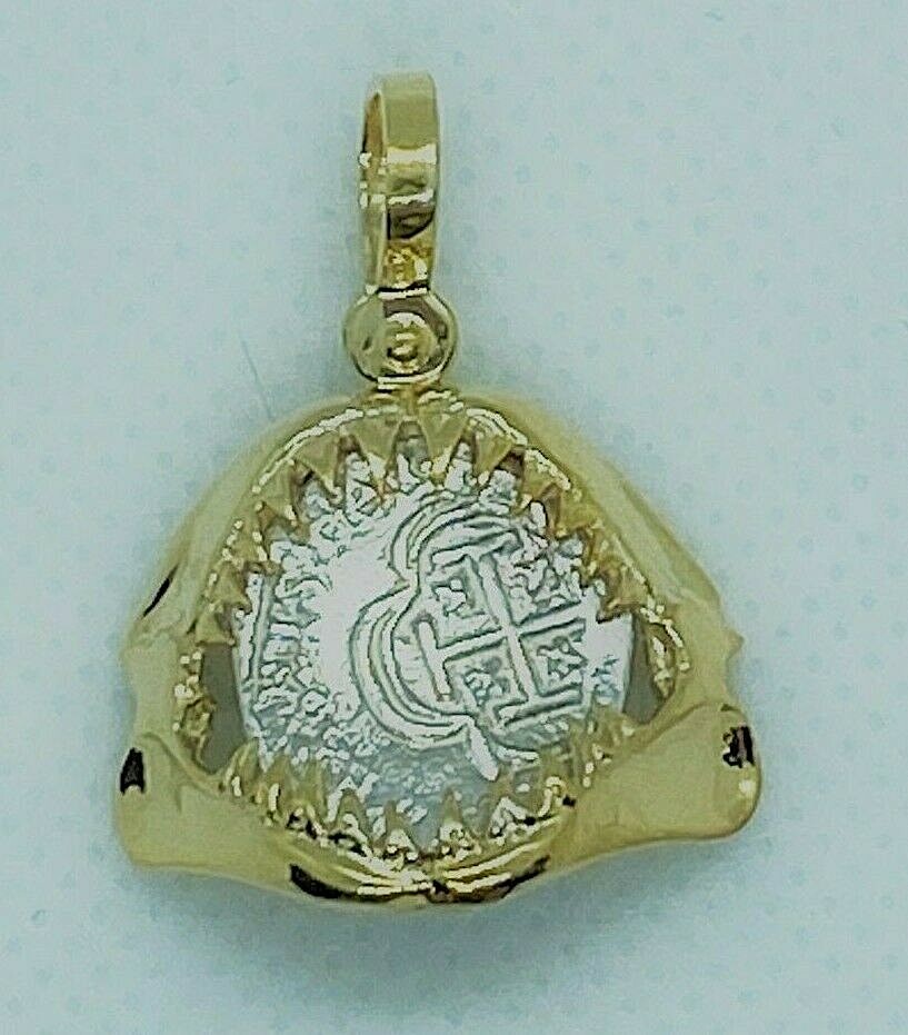 Atocha Coin Pendant Jaws 14K Yellow Gold Over Sterling Silver Treasure Coin