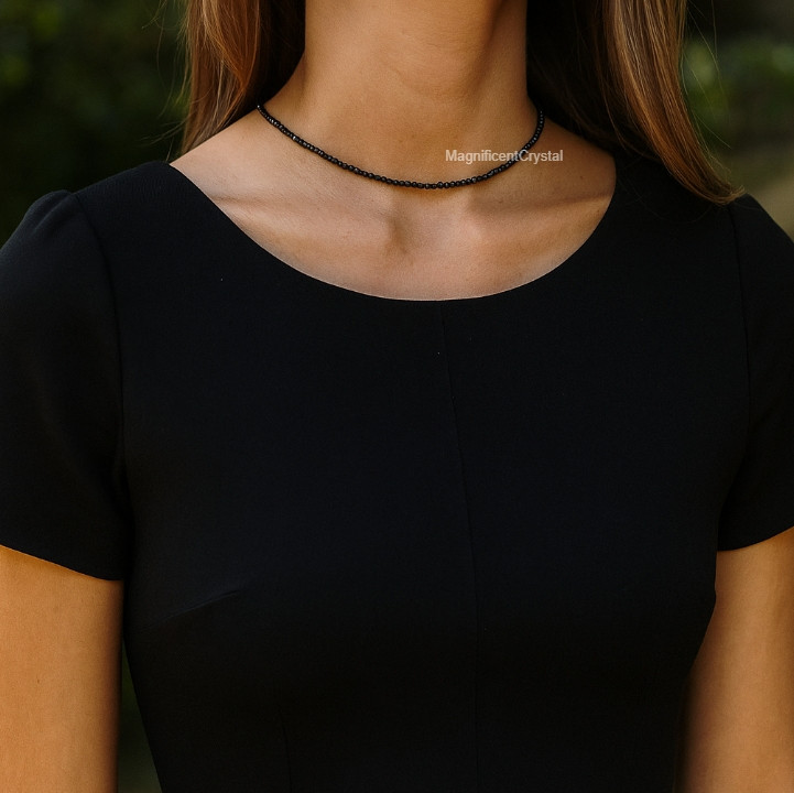 Natural Black Obsidian Choker Beaded Necklace Energy Gifts Healing Women Jewelry