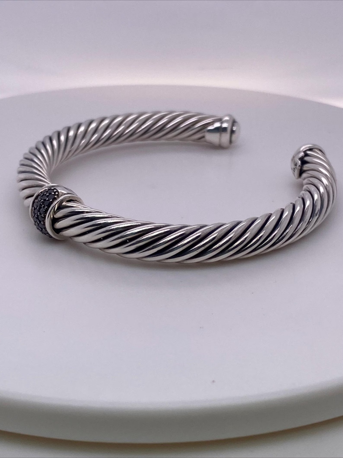 David Yurman 925 Sterling Silver 7mm Pave Black Diamond Bracelet Medium