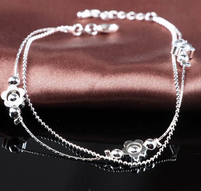 ADJUSTABLE Silver Anklet Bracelet Barefoot Sandal Beach Foot Flower Chain AG