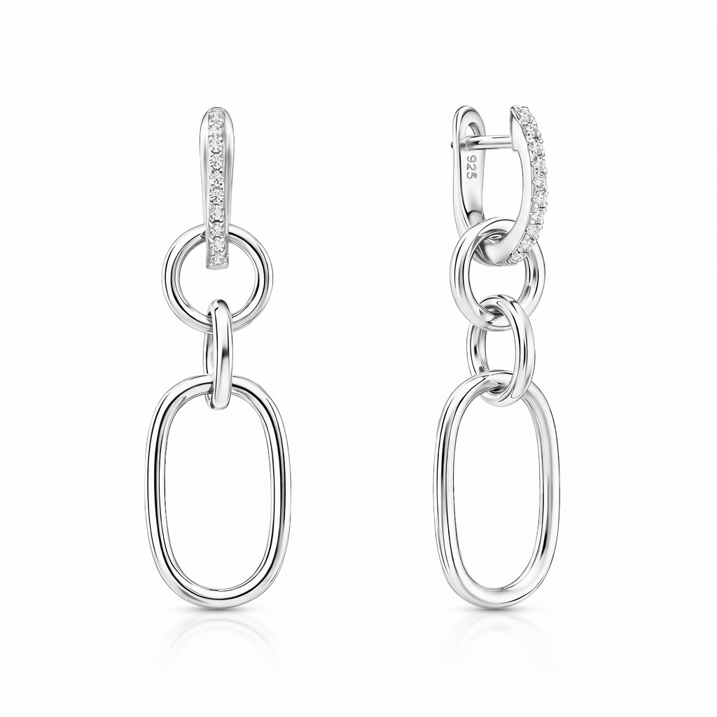925 Sterling Silver White CZ Chain Earrings | Minimalist Dangle Jewelry