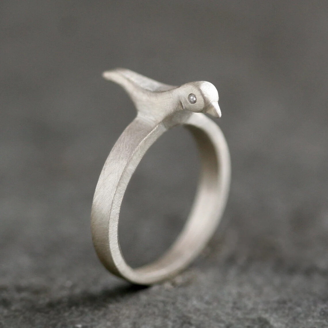 Bird Ring in Sterling Silver with Crystal Bird Nest Ring Handmade Women Ring
