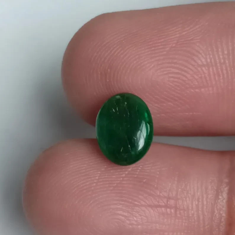 9X7MM Vivid Green Emerald Cabochon Polished Natural Zambian Gemstone 2.40 Ct