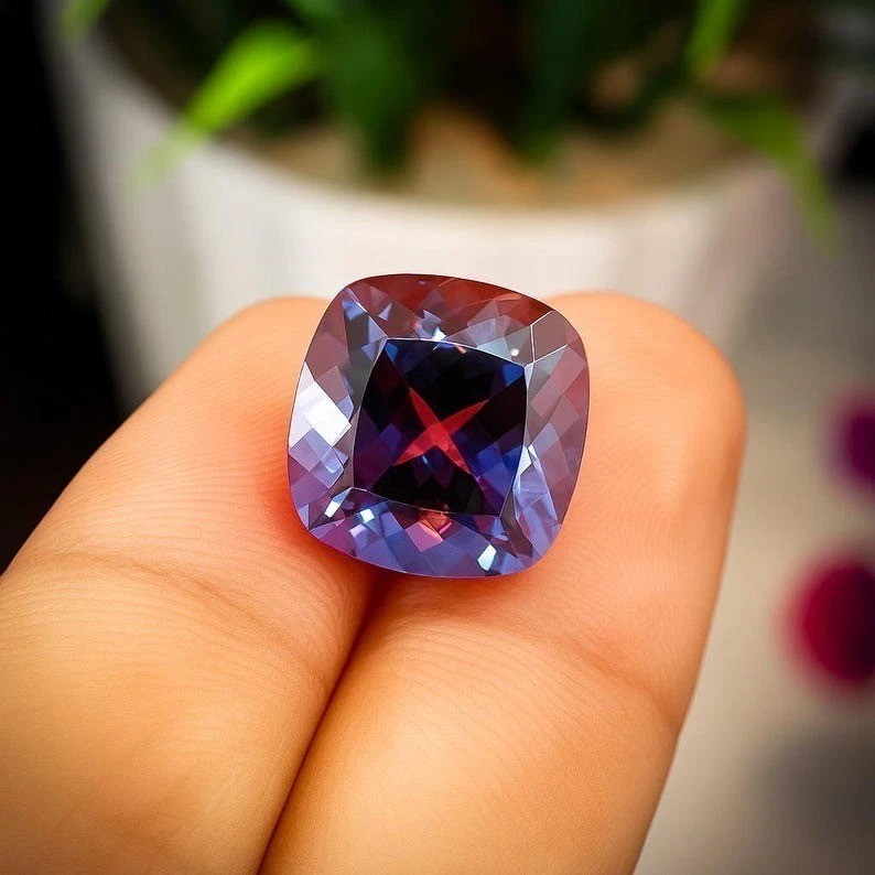 19 Ct Color Changing Alexandrite Natural Certified Flawless Cushion Gemstone