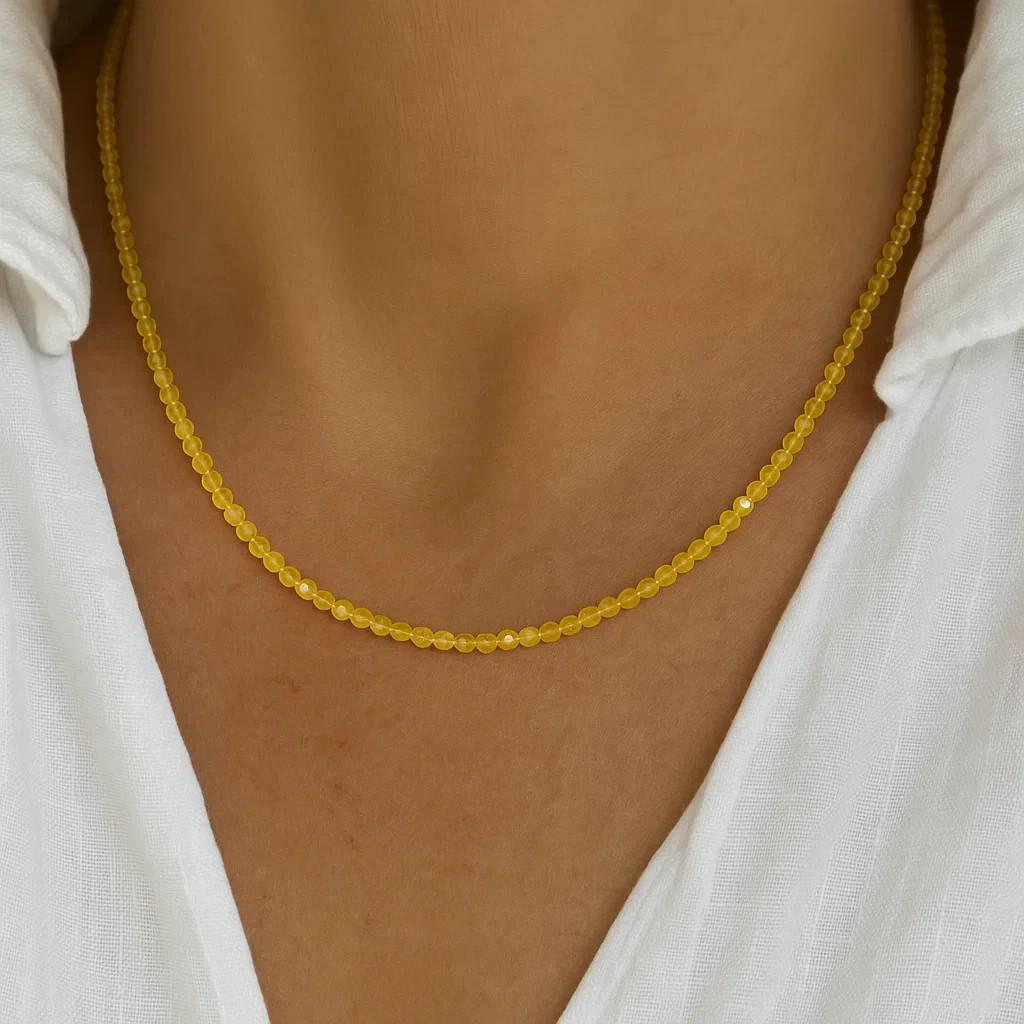 Natural Citrine 2mm Beads Choker Minimalist Dainty Healing Women Necklace Gift