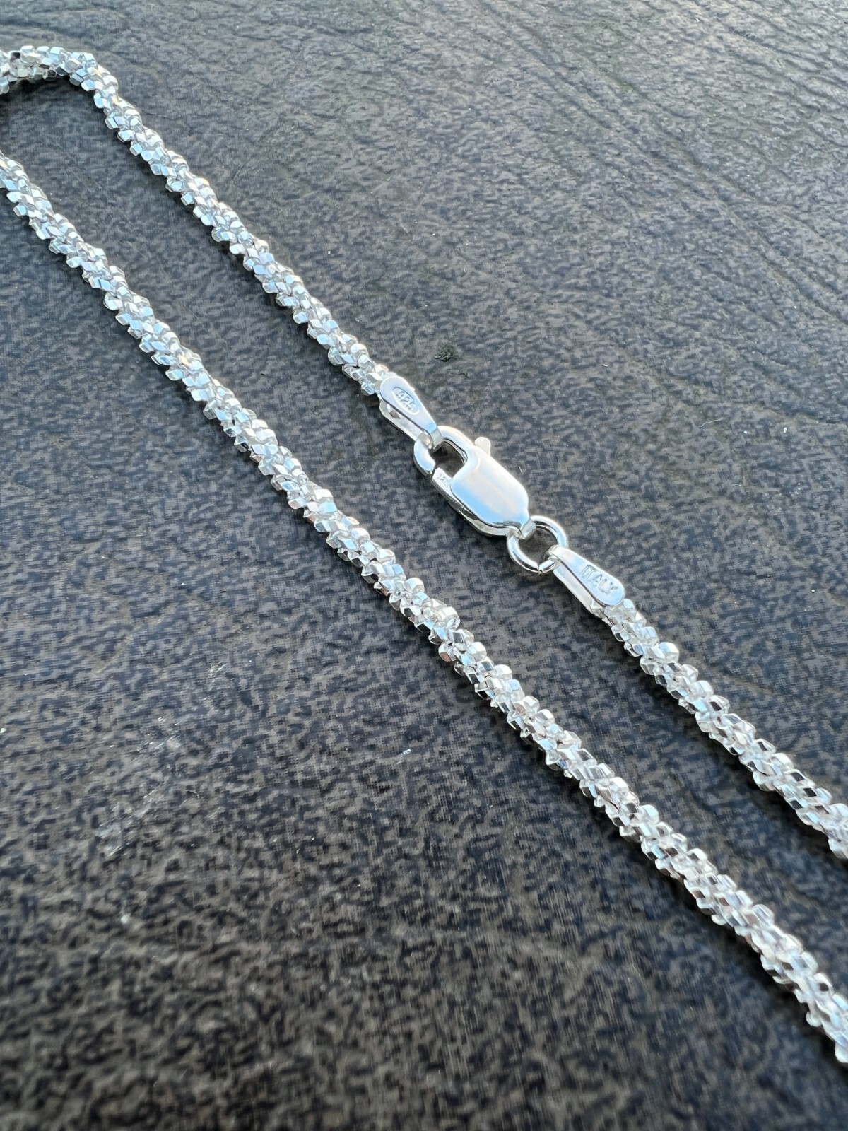 Real Solid 925 Sterling Silver Diamond Cut 3mm Sparkle Rope Bracelet 6-8.5″ Long