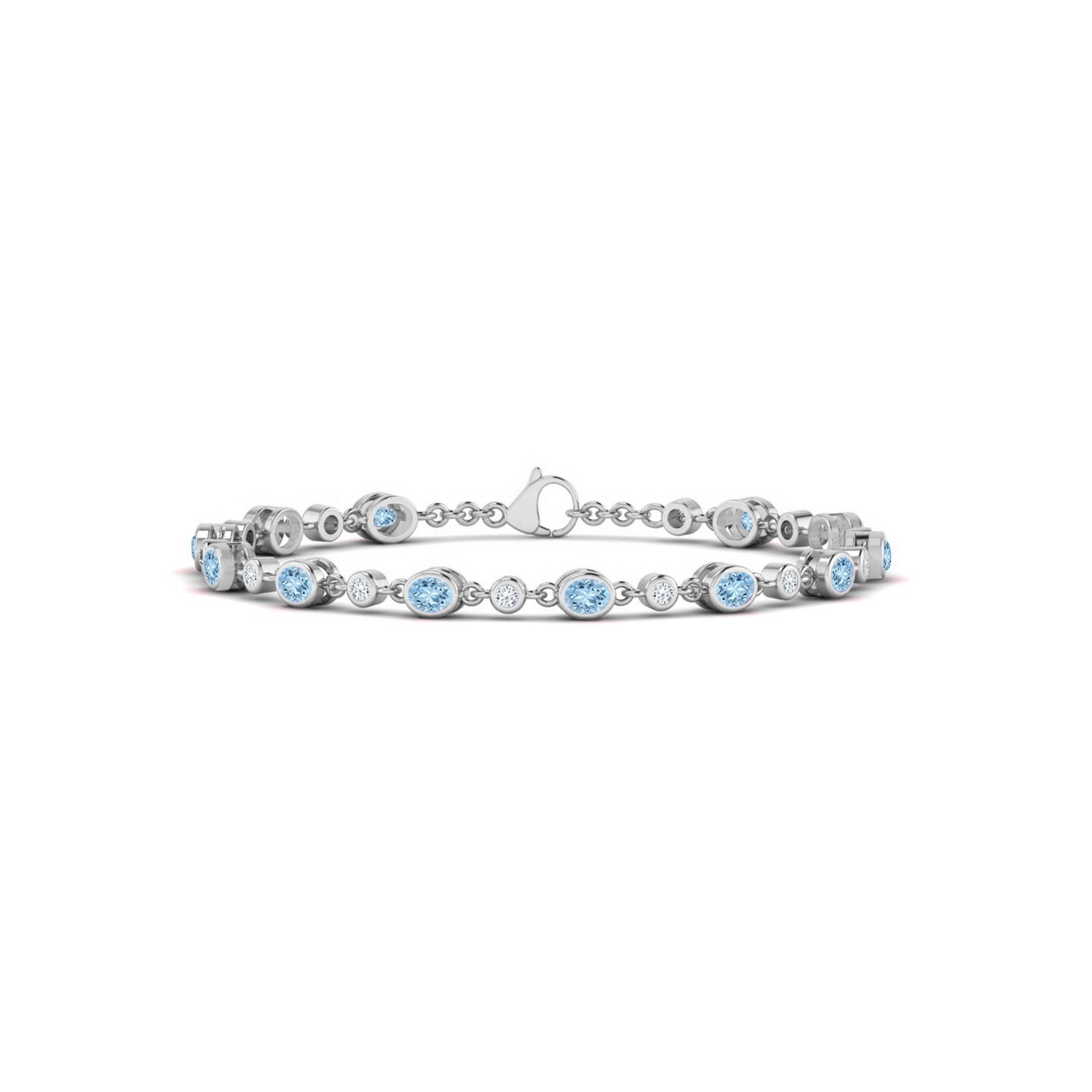 Aquamarine & Diamond 925 Sterling Silver Tennis Bracelet March Birthstone #1002