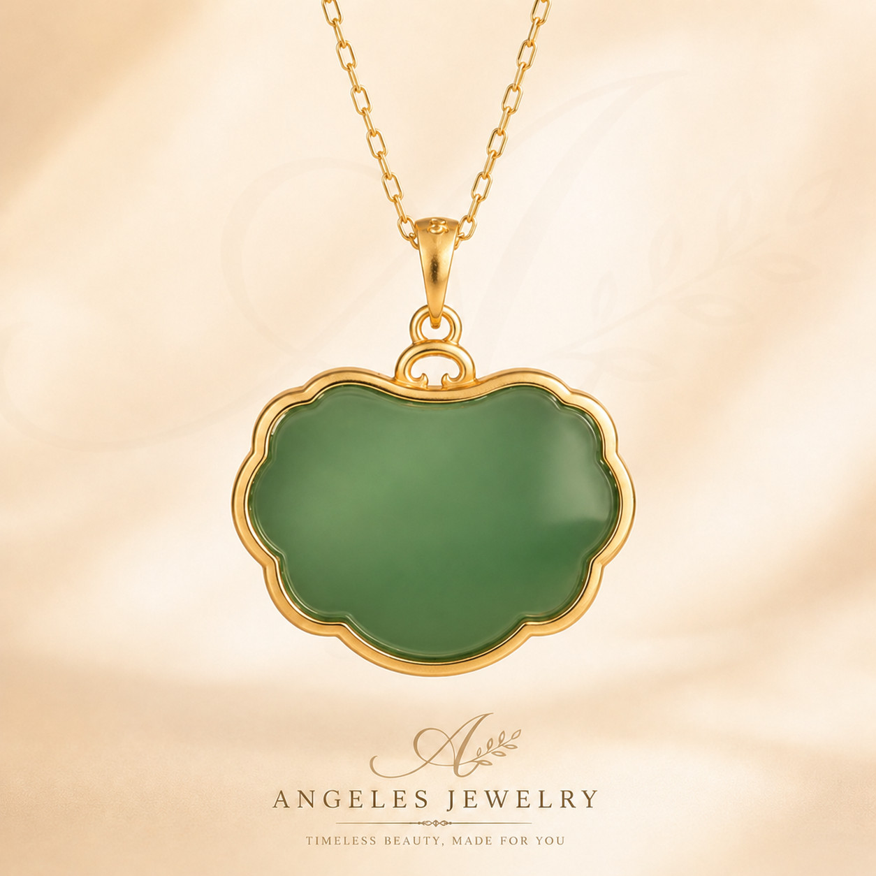 Jade Elephant Pendant Necklace Charm 18K Gold Plated Chain Retro Dainty Gemstone