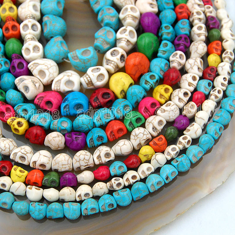 Howlite Turquoise Carved Skull Loose Spacer Beads 16“ Pick