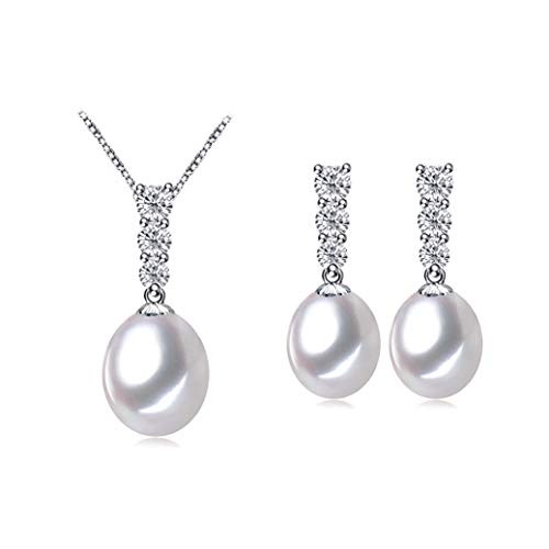 White Freshwater Pearl Set AAAA Earrings Pendant & 17″ Chain Necklace in Silver