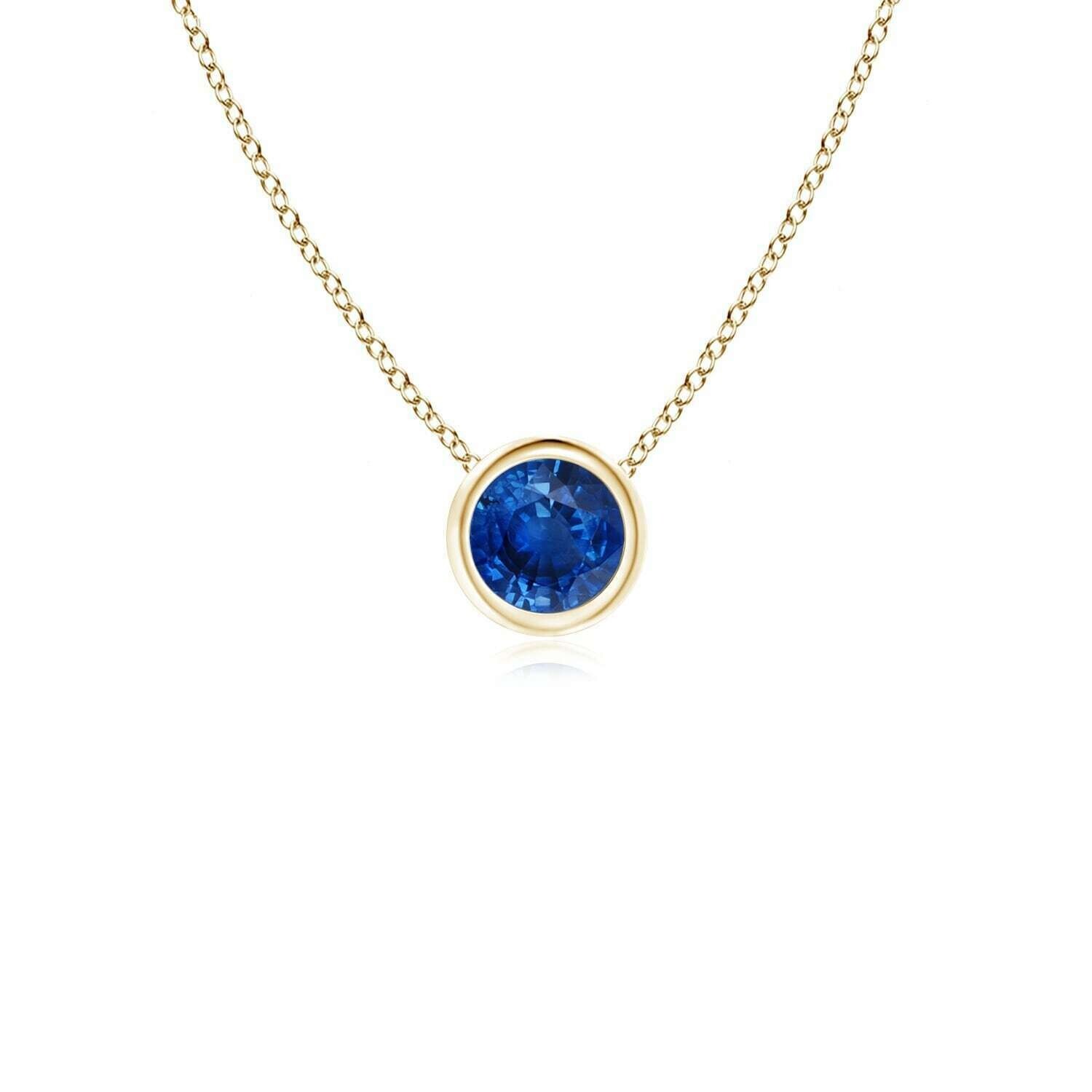 1Ct Lab-Created Blue Sapphire Solitaire Pendant Necklace 14K Yellow Gold Finish