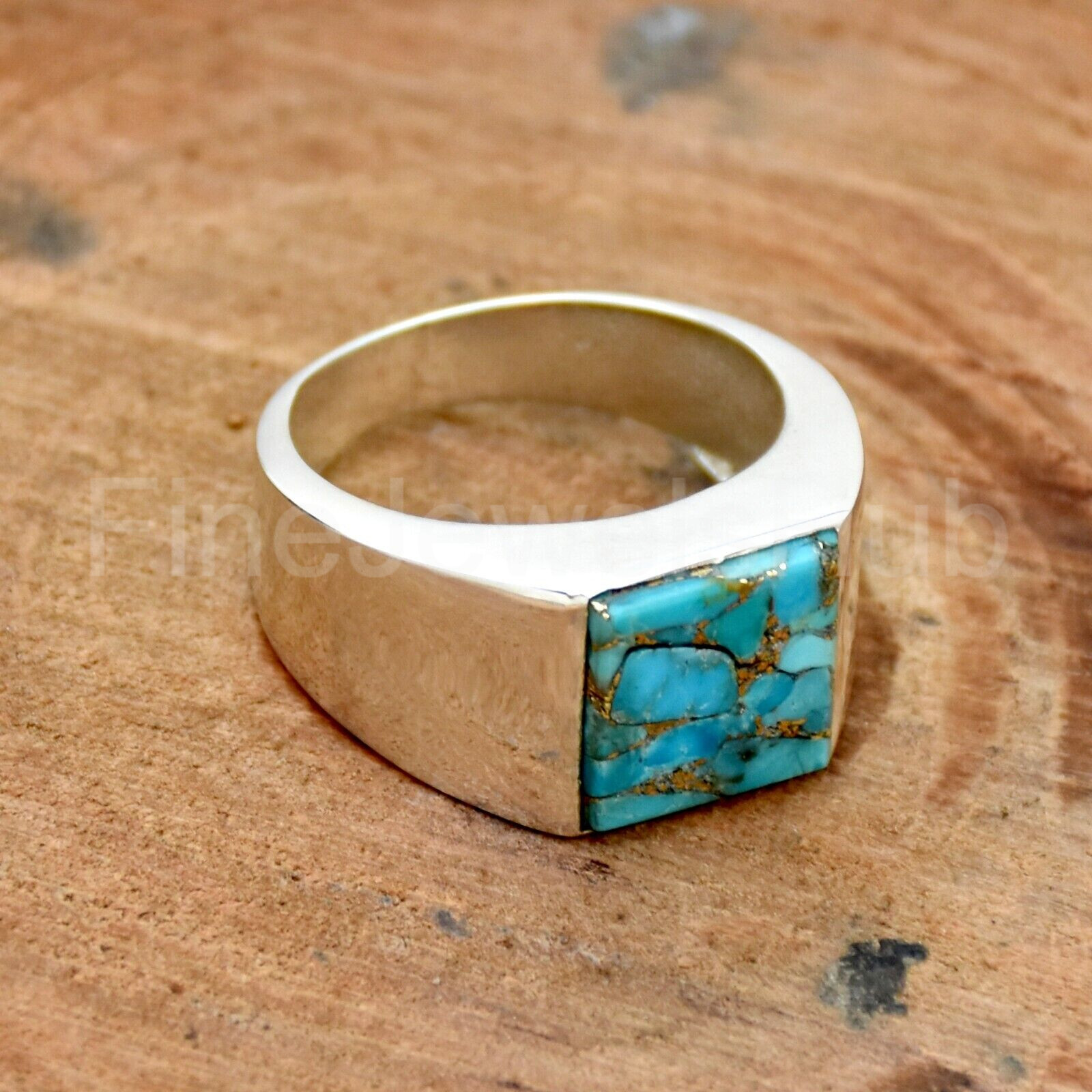 Blue Copper Turquoise Ring 925 Sterling Silver Ring Handmade Ring Men’s Ring