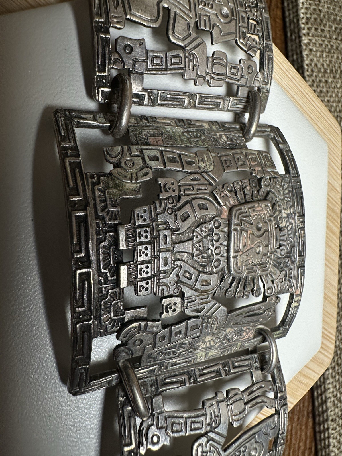 Vintage 900 Silver Panel Bracelet Peru Peruvian lnca 41 Grams 6.5 In